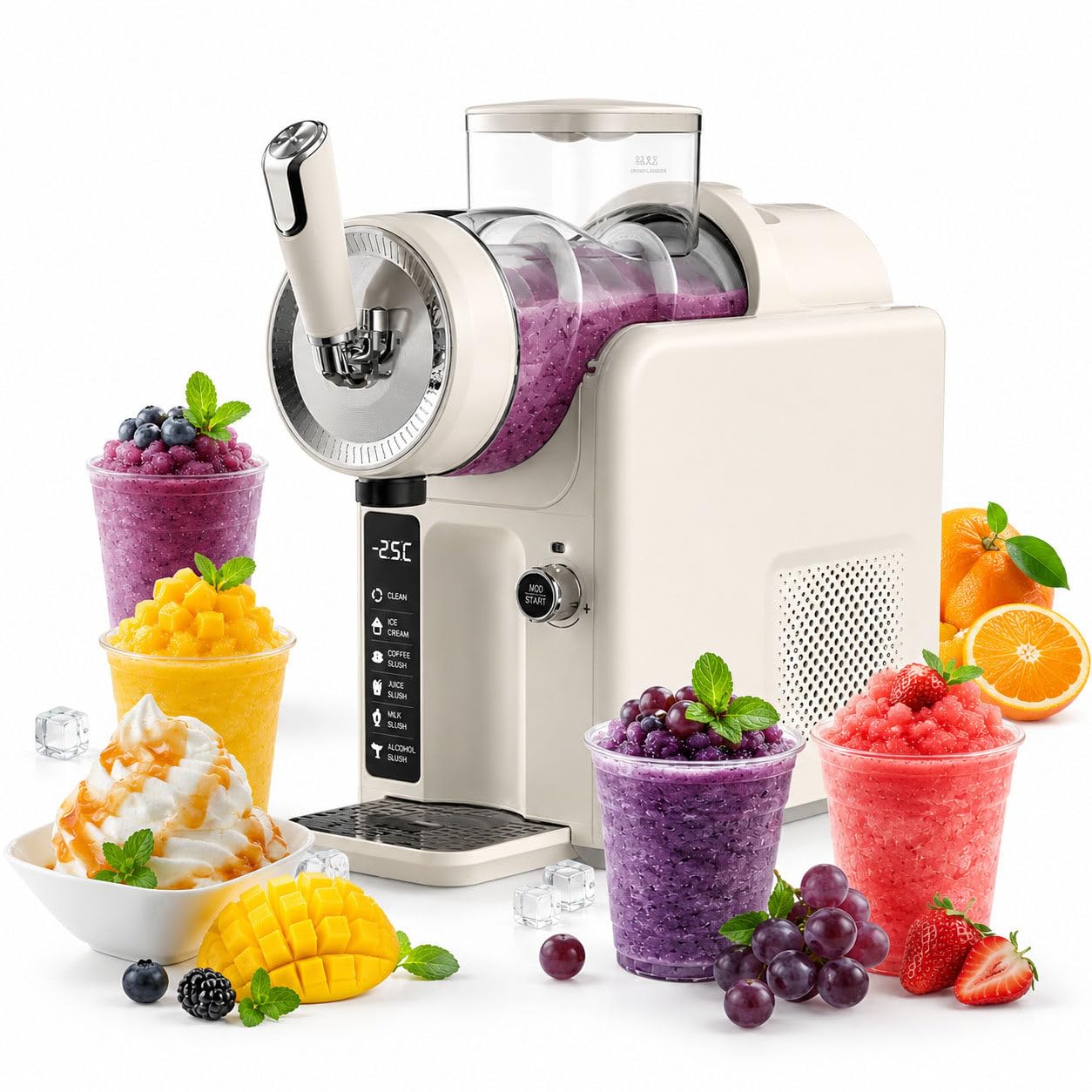 DIUNAOZI Slushie Machine for Home,Cold Drink Maker,Margarita Machine with 5 Presets Programs, No Ice Needed, Auto Cleaning, Slushy Maker for ice cream, Cocktails,Frappés,Milkshake White