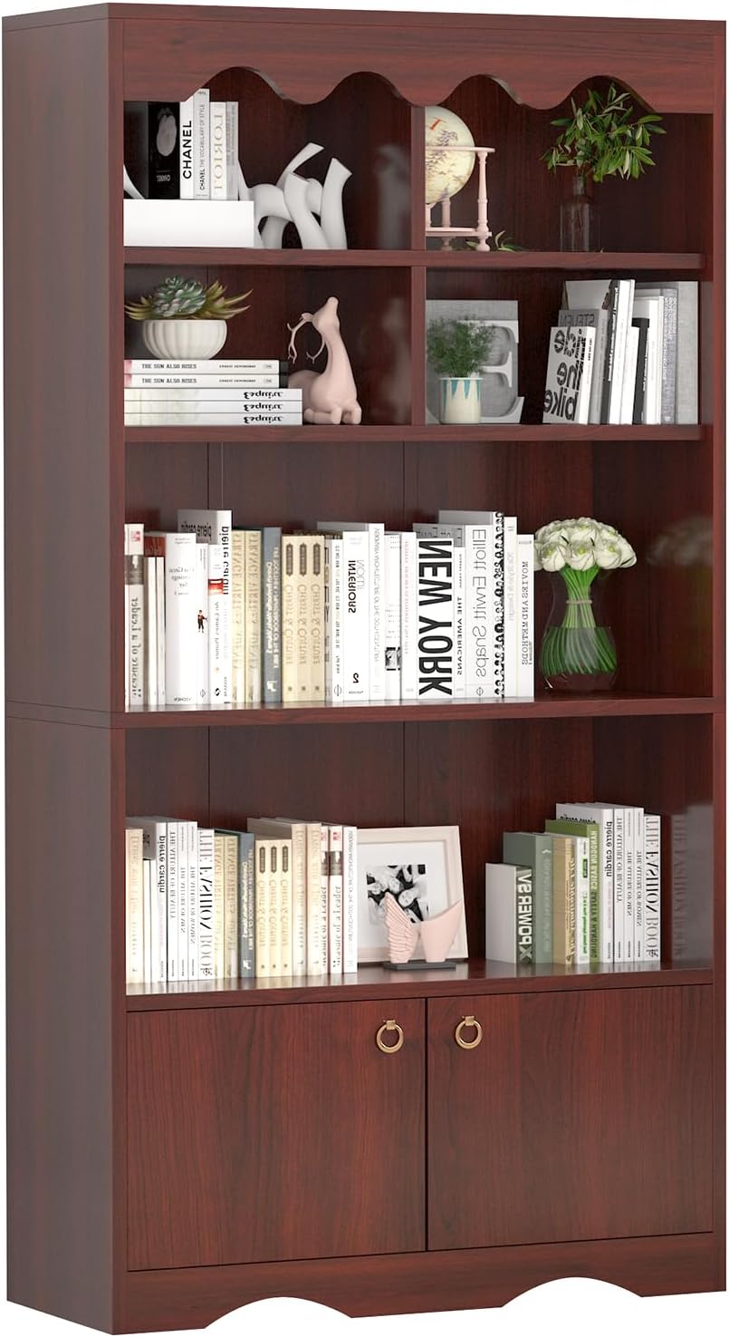 Bookshelf, 5 Tier Open Bookcase and Bookshelf, Modern Bookcase with Doors, Wood Bookcase Storage Organizer Shelf, 63 in Tall Display Storage Shelves for Bedroom Living Room Office, Brown Bookshelf, 5 Tier Open Bookcase and Bookshelf, Modern Bookcase with Doors, Wood Bookcase Storage Organizer Shelf, 63 in Tall Display Storage Shelves for Bedroom Living Room Office, Brown