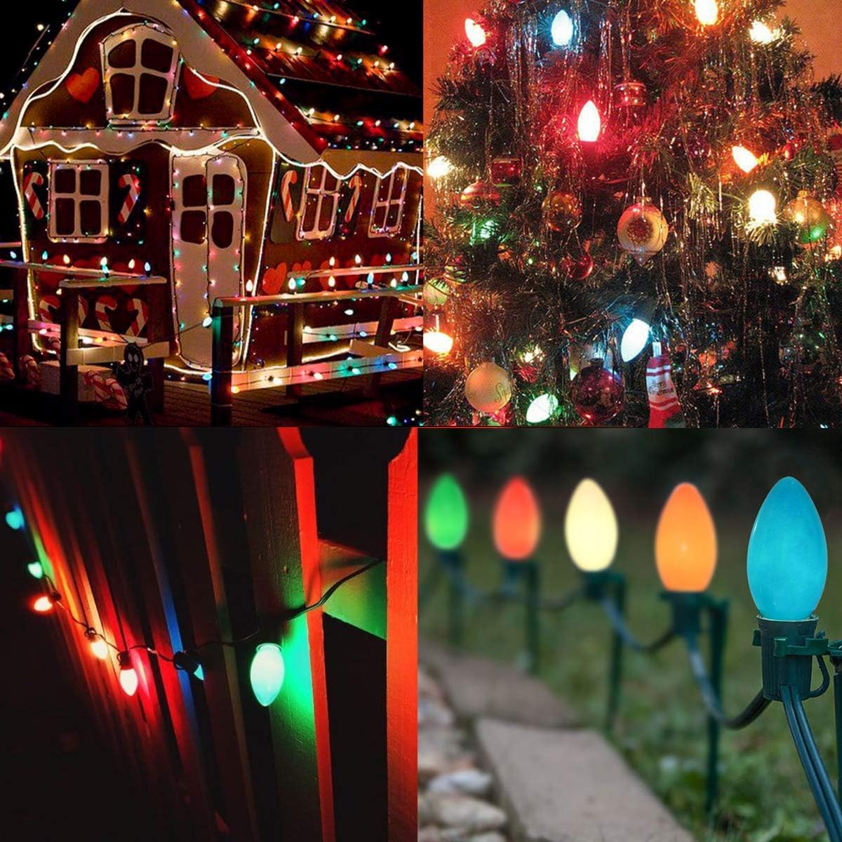 25 Pack C9 Christmas Bulbs - Multicolor Ceramic Replacement Lights E17 Base