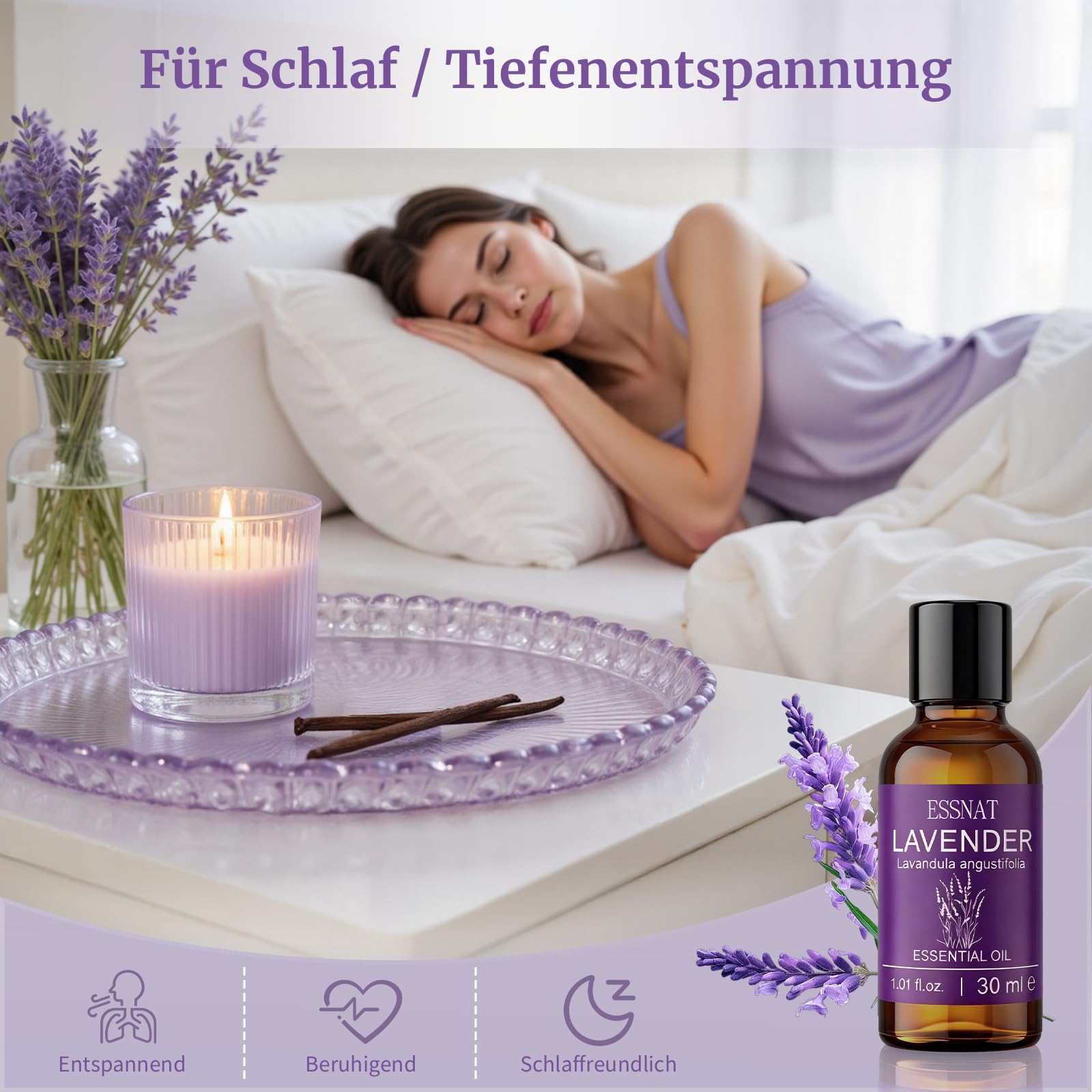 Olio Essenziale Lavanda 30 ml – olio essenziale di lavanda 100% naturale, da Lavandula angustifolia, ideale per aromaterapia, diffusore di oli essenziali, massaggi e progetti fai da te
