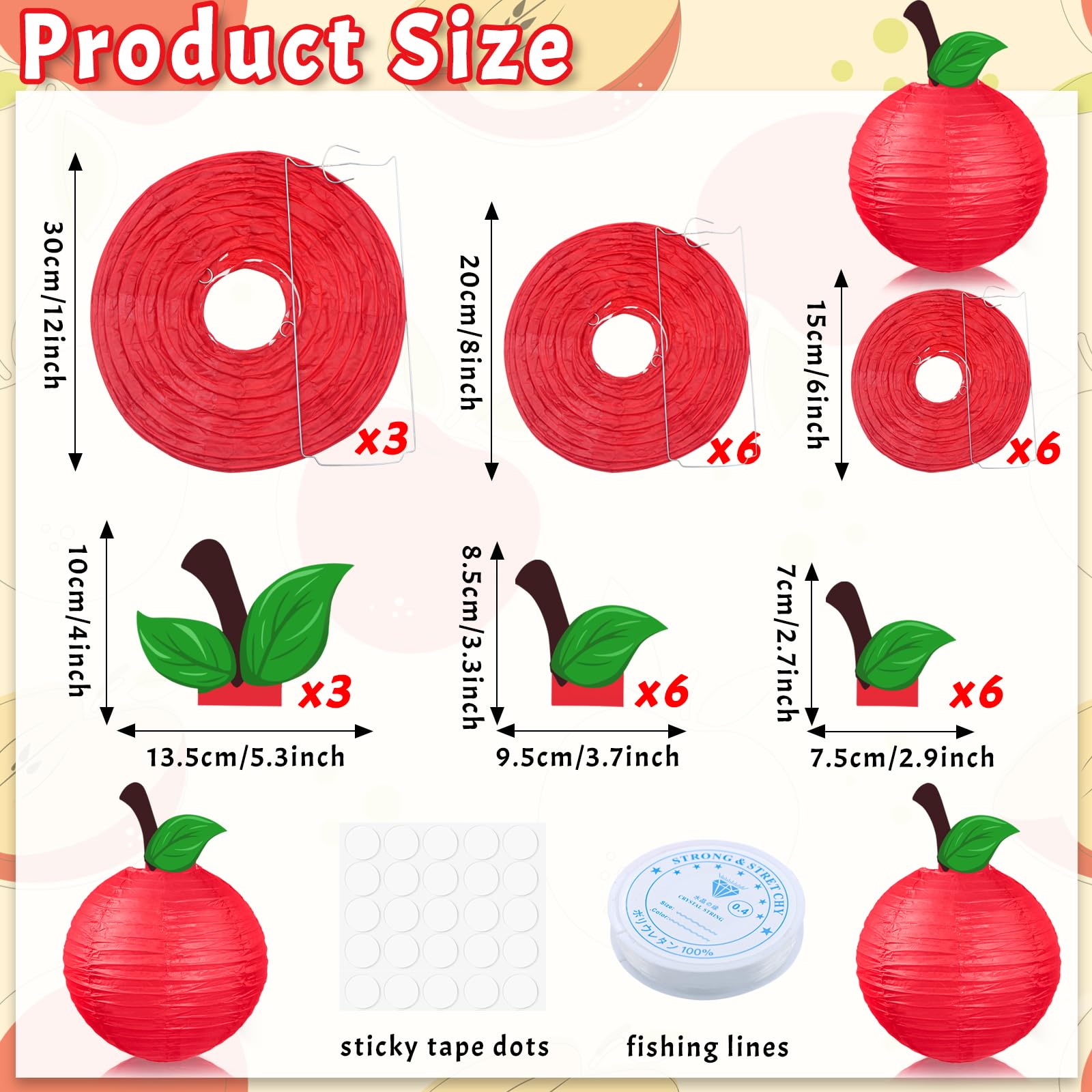 15pcs Red Hanging Back to School Decorations Apple-Shaped Paper Lanterns Classroom Decor, Hanging Fruit Themed Party Supplies for First Day of School, Kids Teachers Nursery Home Decoration