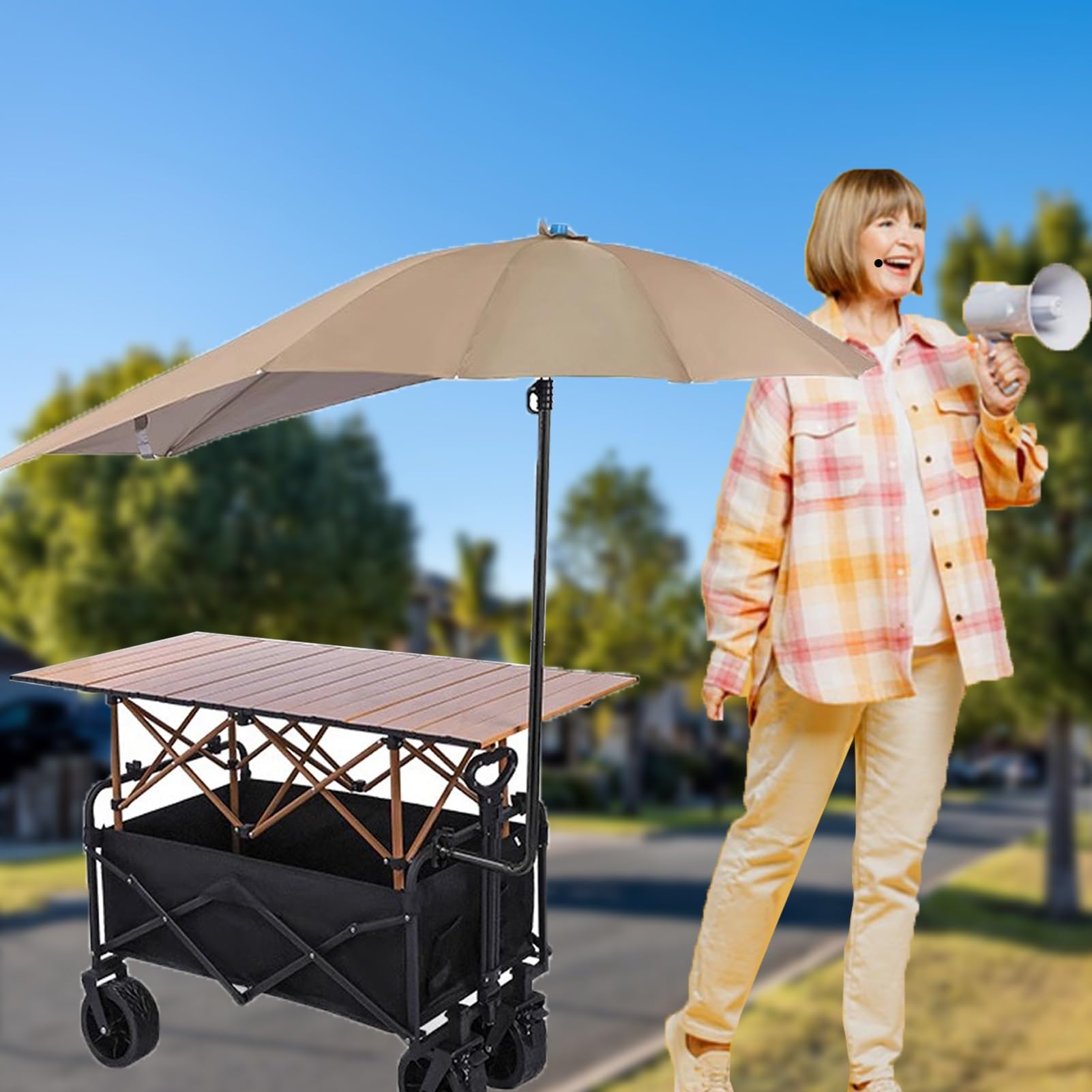 Chariot de vente pliable de nourriture de rue avec grand parasol