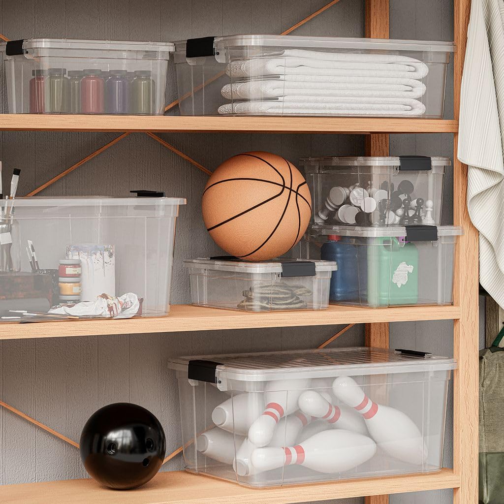 Superio 12 Qt transparente Kunststoff-Aufbewahrungskörbe mit Deckel und Verriegelungen, Organisationsbehälter, stapelbare Kunststoff-Tragetasche für Haushalt, Garage, Handwerk und Zubehör, 2 Stück