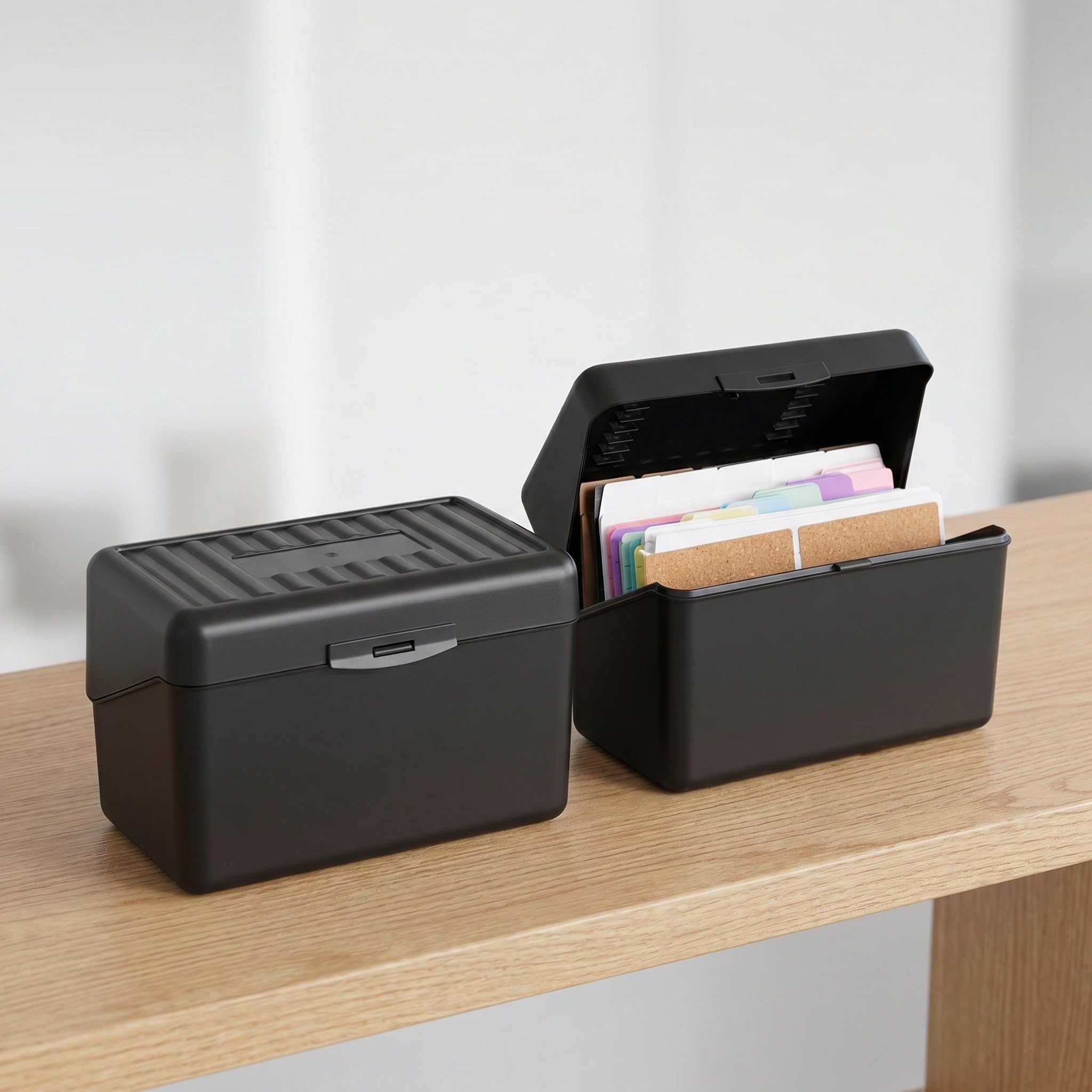 2 Sets Schwarze Karteikasten Box für Karteikarten mit Trennkarten und Aufklebern Kompakte Aufbewahrung für Büro und Zuhause Praktisches Lernkarten