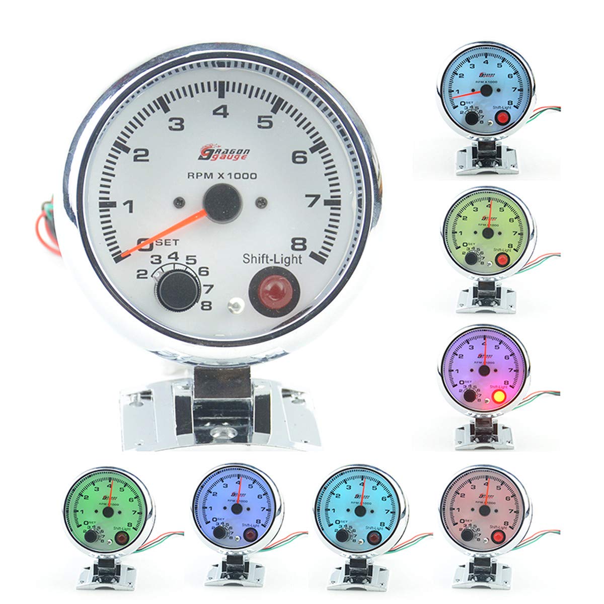 95 Mm 3.75 Pulgadas Tacómetro Tacómetro Medidor Range0-8000 RPM con 7 Colores De Luz De Fondo Led