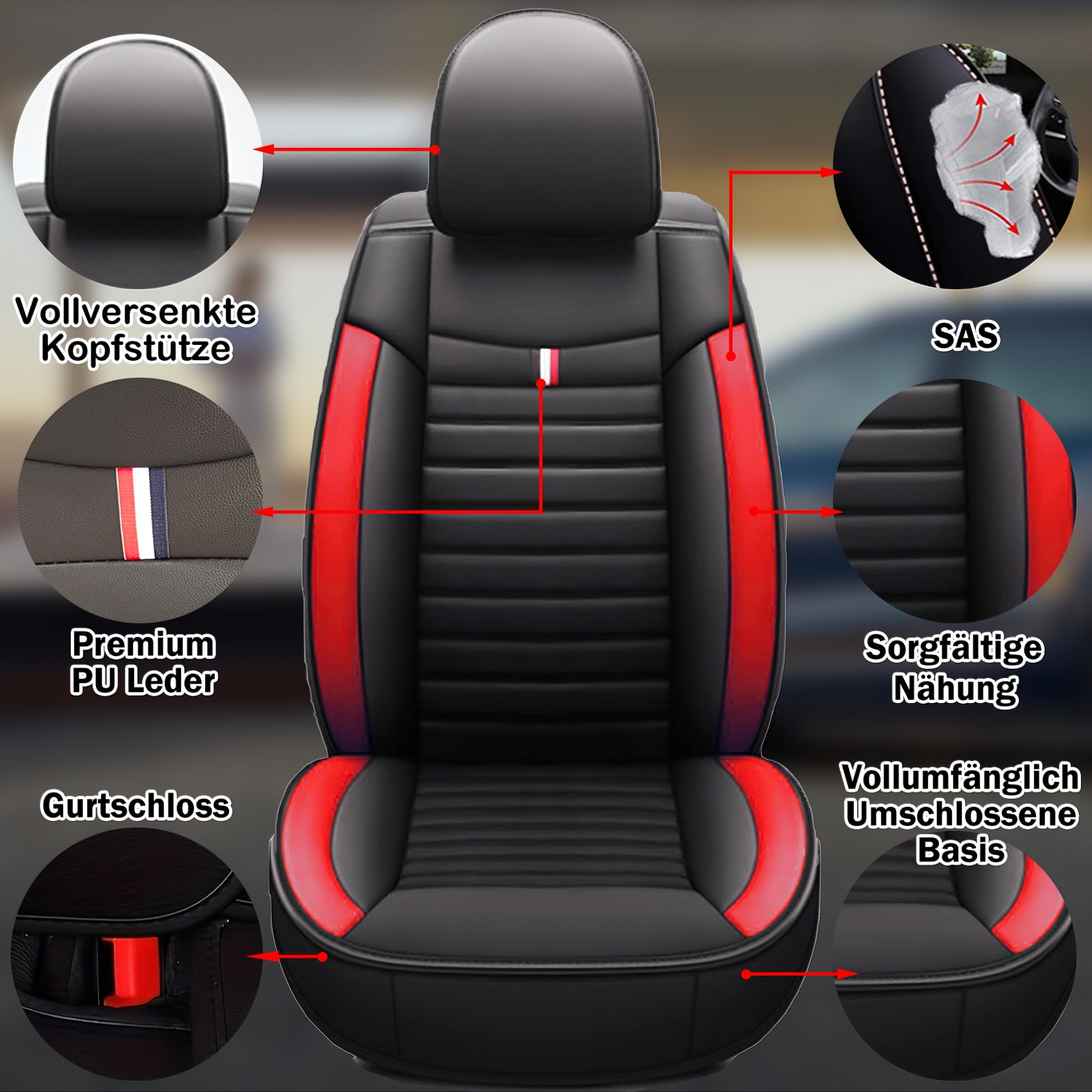 komplet 5-częściowych osłon foteli samochodowych, uniwersalne pokrowce na fotele do Mercedes-Benz klasy B klasy C klasy E GLB GLE GLK, skóra syntetyczna, oddychające i wodoodporne oraz odporne
