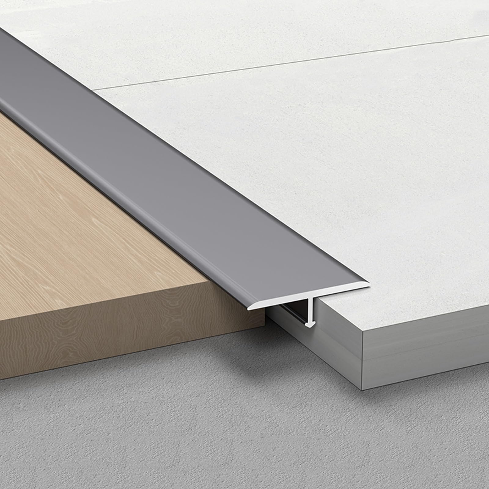 3 Tiras De Aluminio en T y Transición De Suelo, Perfil De Transición 90 cm, Perfil Forma T Universal para Uniones De Madera, Parquet, Tarima, Mármol y Azulejo, Aluminio Anodizado(Gray,90cmx4cm)