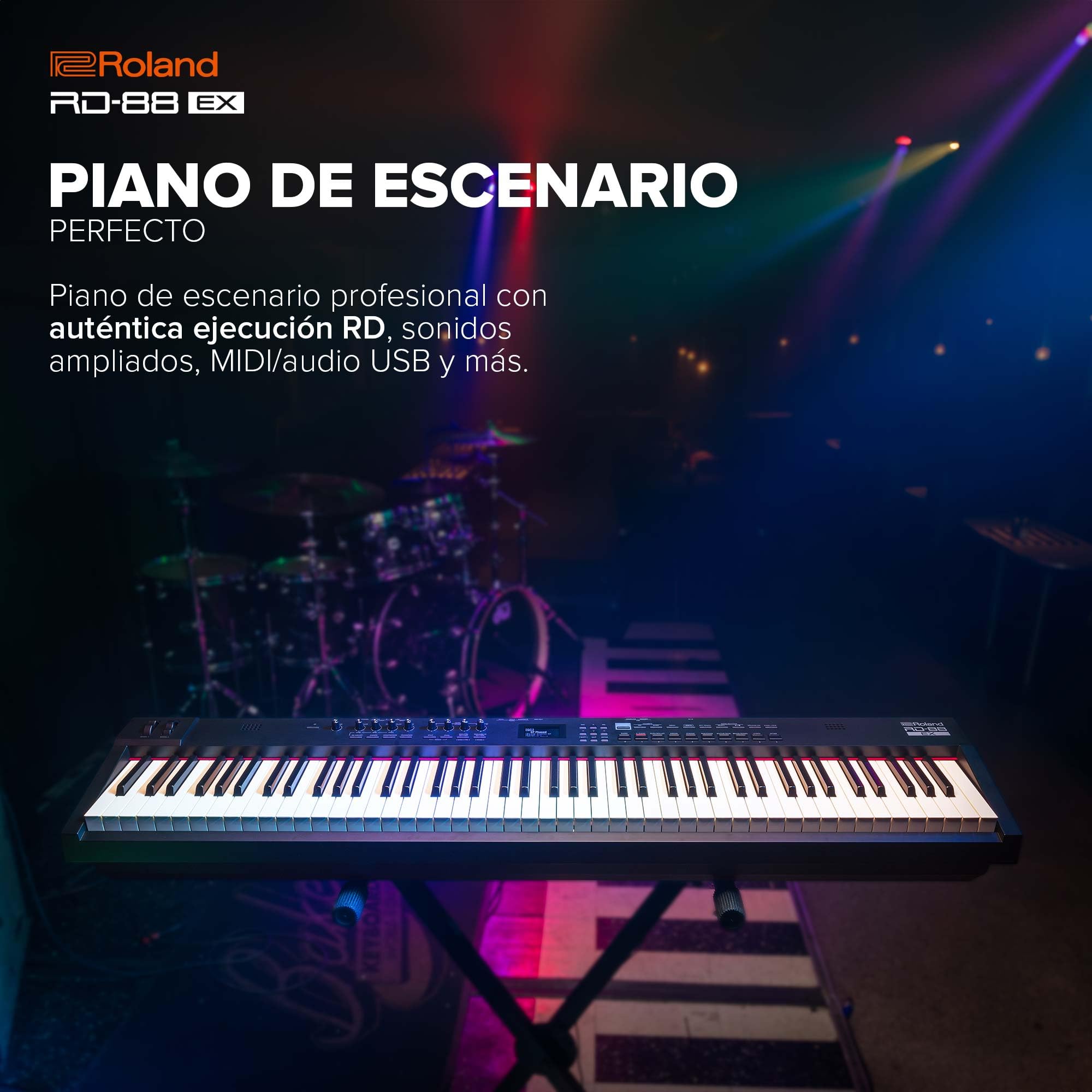 Piano de escenario Roland RD-88 EX | Teclado de 88 notas con sonidos ampliados y una resistencia espectacular | Tecnología SuperNATURAL | Generador ZEN-Core con más de 3.000 sonidos integrados