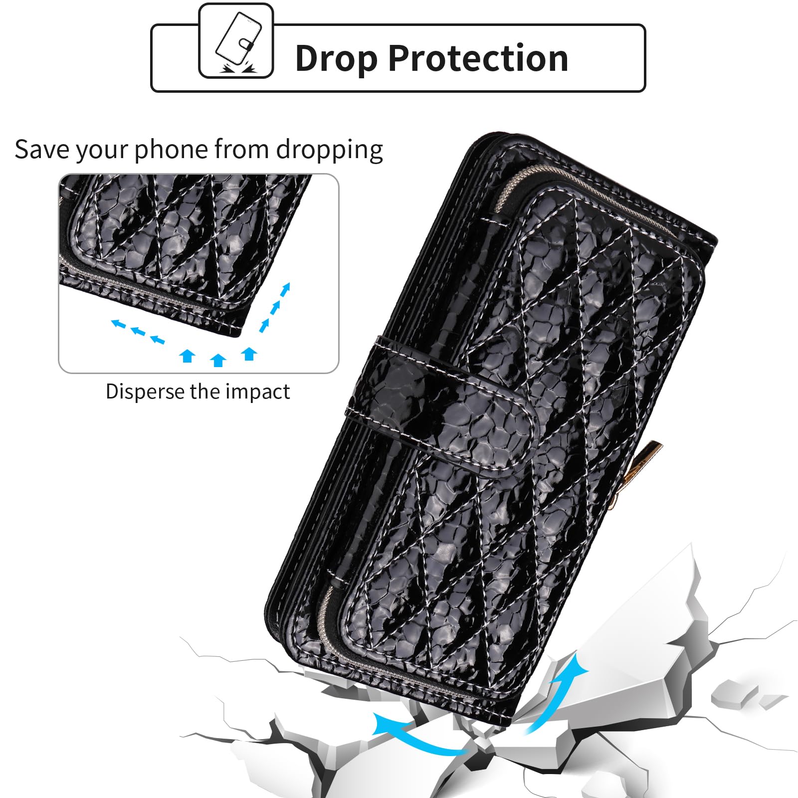 Argyle - Custodia a portafoglio per Samsung Galaxy J7 Prime 2017 J 7 Skypro Sky Pro J7V V S727VL con tracolla e cinturino da polso, cavalletto e cerniera, antiurto, colore nero