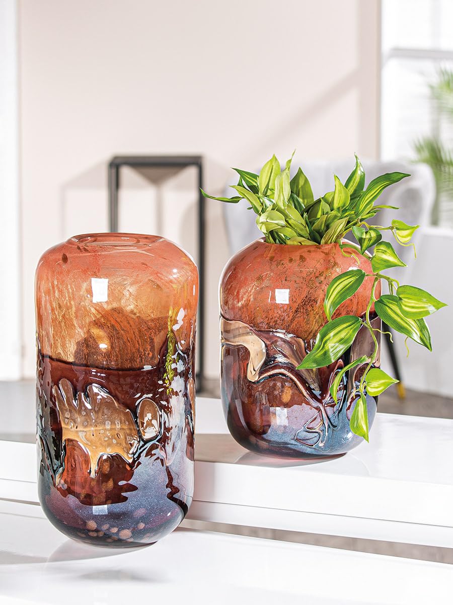 GILDE GLAS art Deko Vase Blumenvase - Glasvase aus Farbglas - Deko Wohnzimmer Geschenk für Frauen - Höhe 27 cm Farben: Orange Rosa