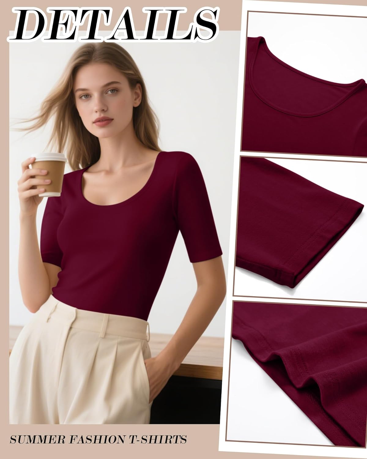 Ficerd 4 Pack Women's Scoop Neck Stretchy Tops Half Sleeve Slim Fit T-Shirts Tight Casual Basic Summer Tees - Image 6