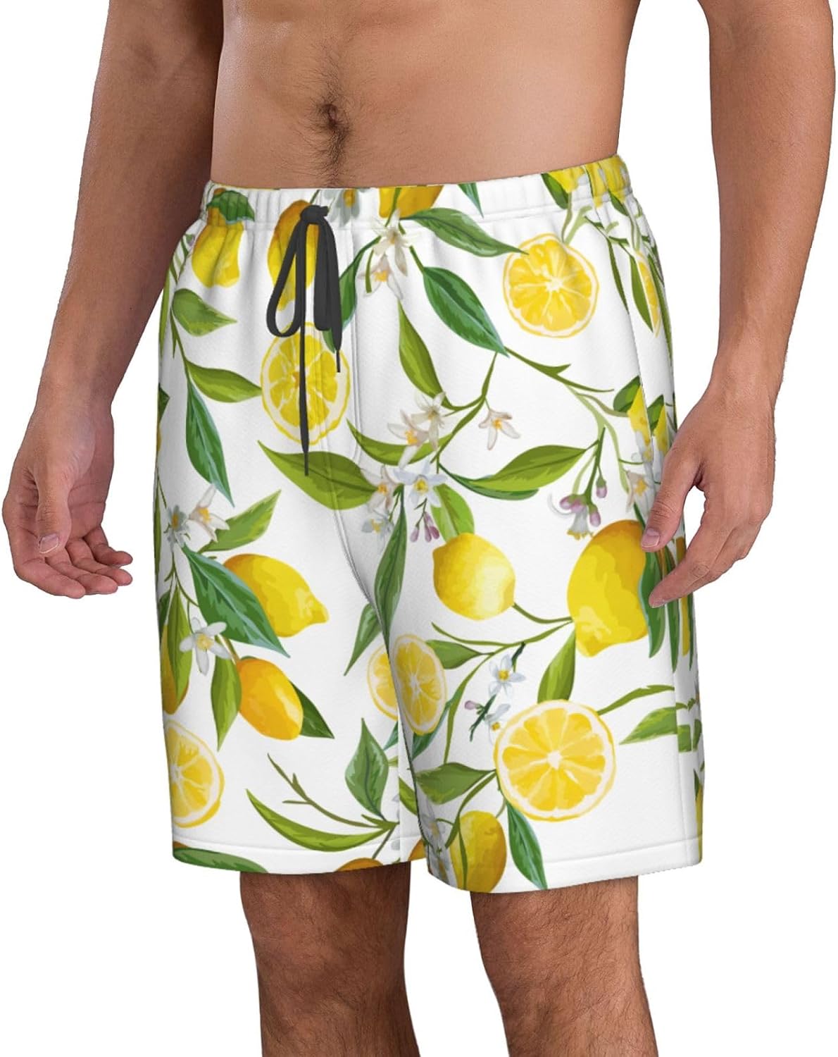 Fresh Tropical Lemons Print Mens Casual Shorts Drawstring Summer Beach Stretch Shorts Novelty Swimtrunks