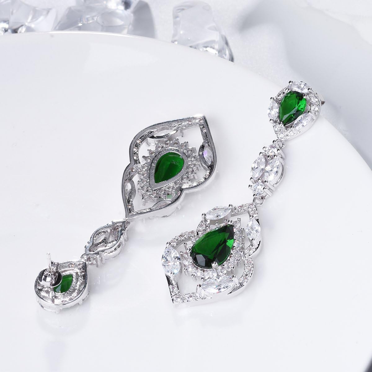 SELOVO Wedding Teardrop Dangle Earrings Silver Tone Vintage Chandelier Earrings Zircon - Image 4