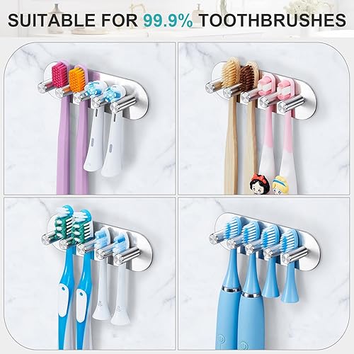 Miniatura 8 de Soporte para cabezal de cepillo de dientes eléctrico, soportes para cepillos de dientes montados en la pared, organizador adhesivo para cabezal de