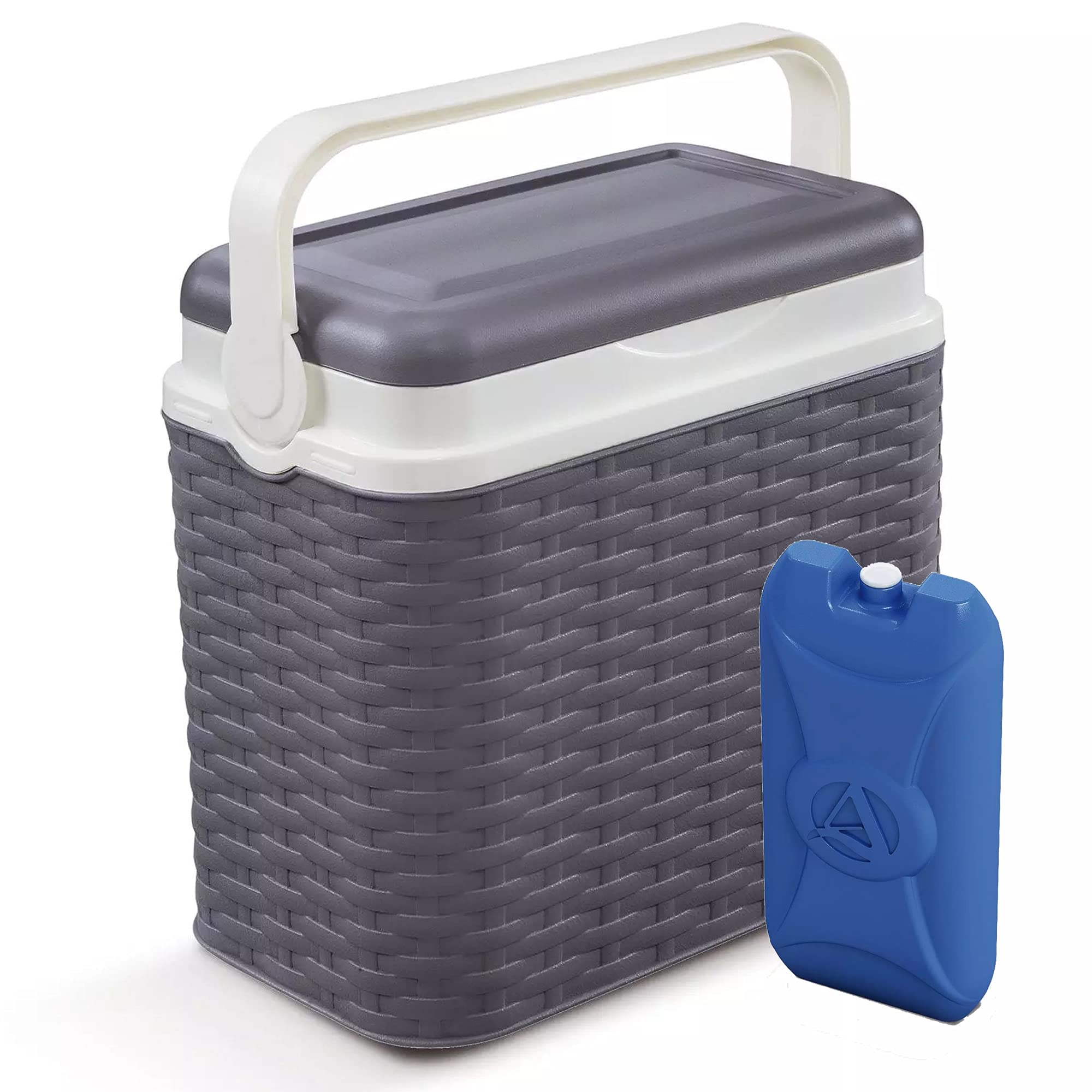 URBNLIVING 10 Litre Anthracite Rattan Design Cooler Box Camping Beach Picnic Travel +1 Ice Pack Travel (Cooler Box + 1 Ice Pack, Anthracite)