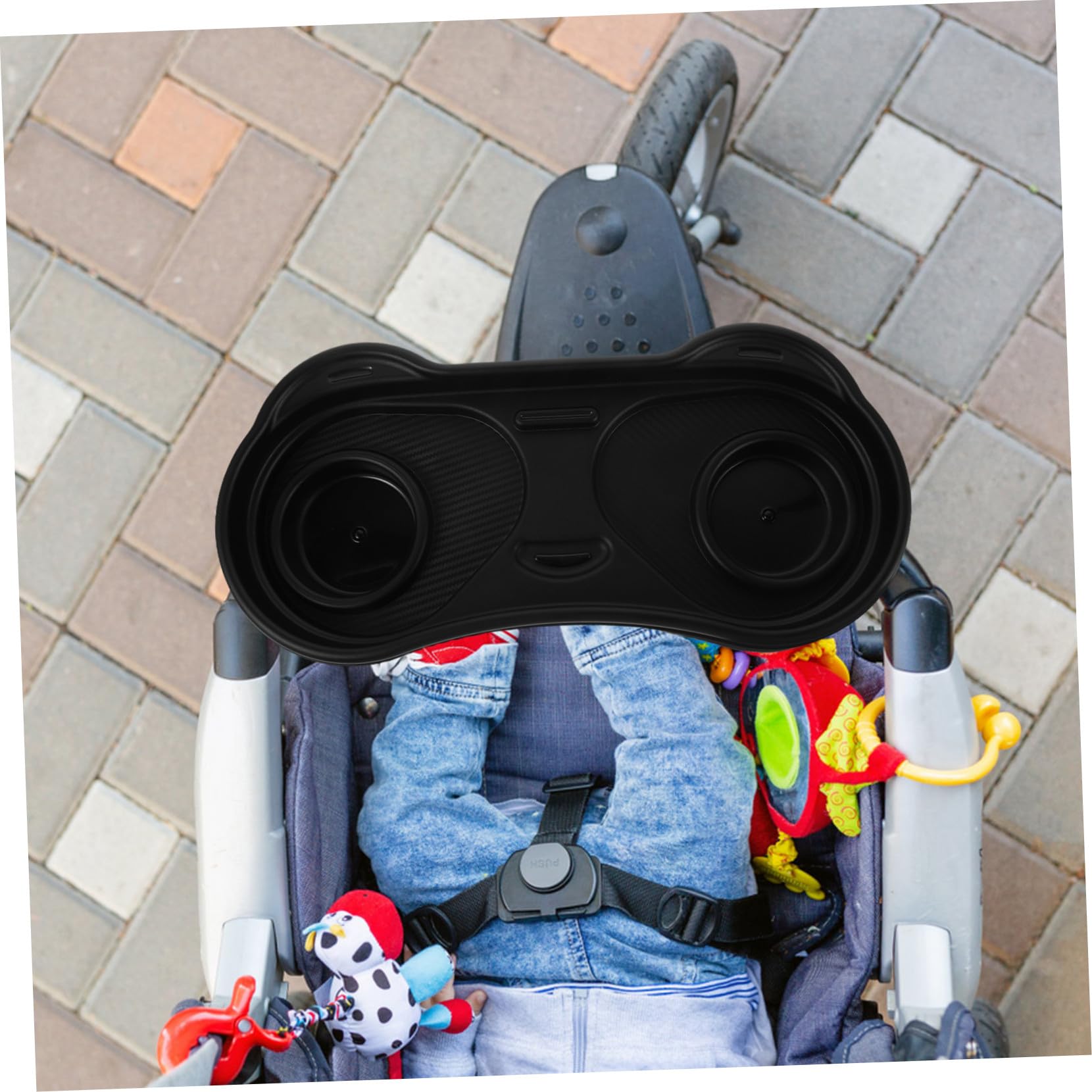 POPETPOP Vassoio Per Snack Staccabile Per Passeggino in Plastica Con Area Per Bicchiere Per Bevande Adatto Per Passeggini Carrozzine e Girelli Facile Da Pulire e Antiscivolo