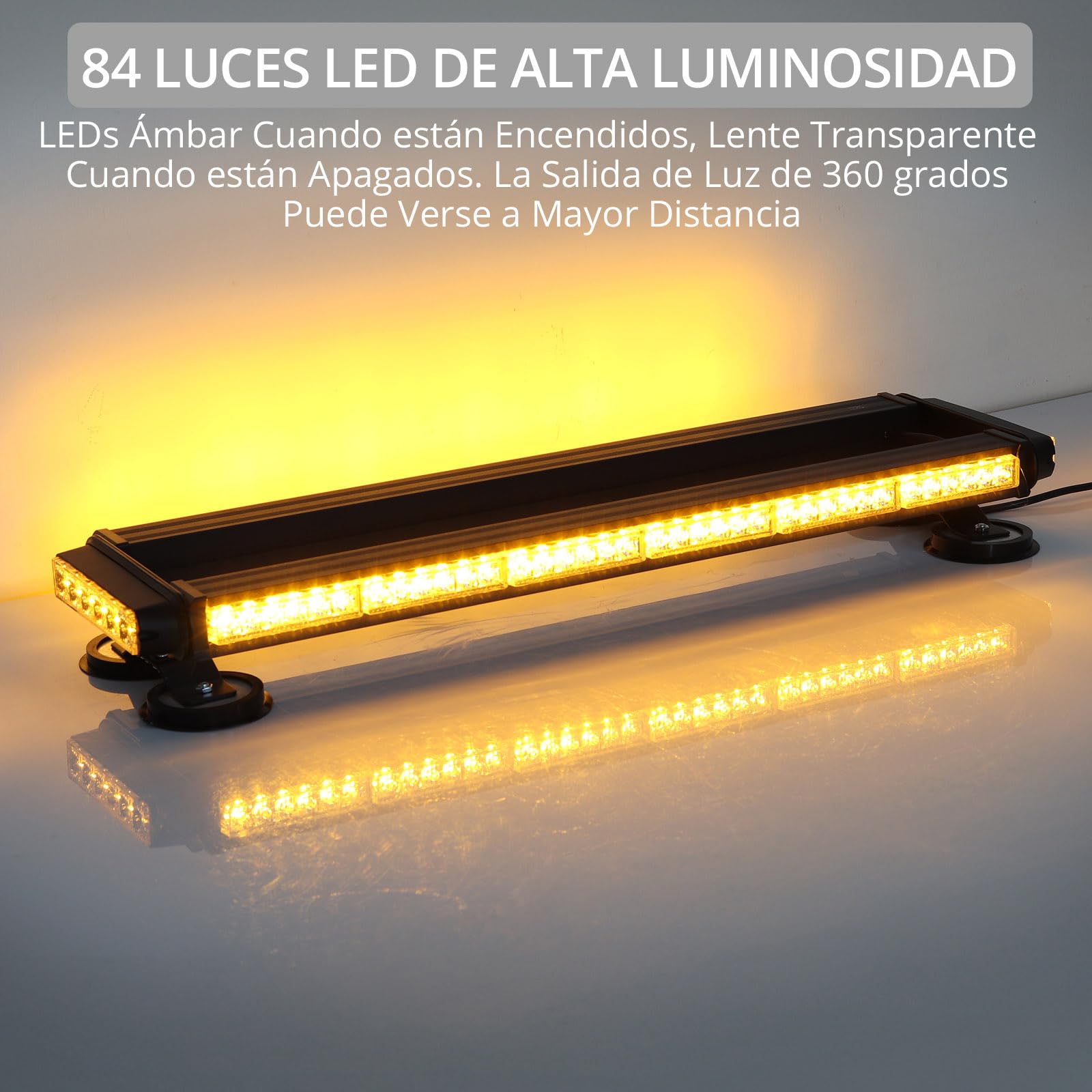 Justech 84LED Luz Estroboscópica Coche,84W Barra Luz de Emergencia,27 Modos Flash,IP65 Impermeable,Base Magnética,12 V/24 V Luces de Advertencia Ámbar con 5M Cable para Coche Camión Remolque