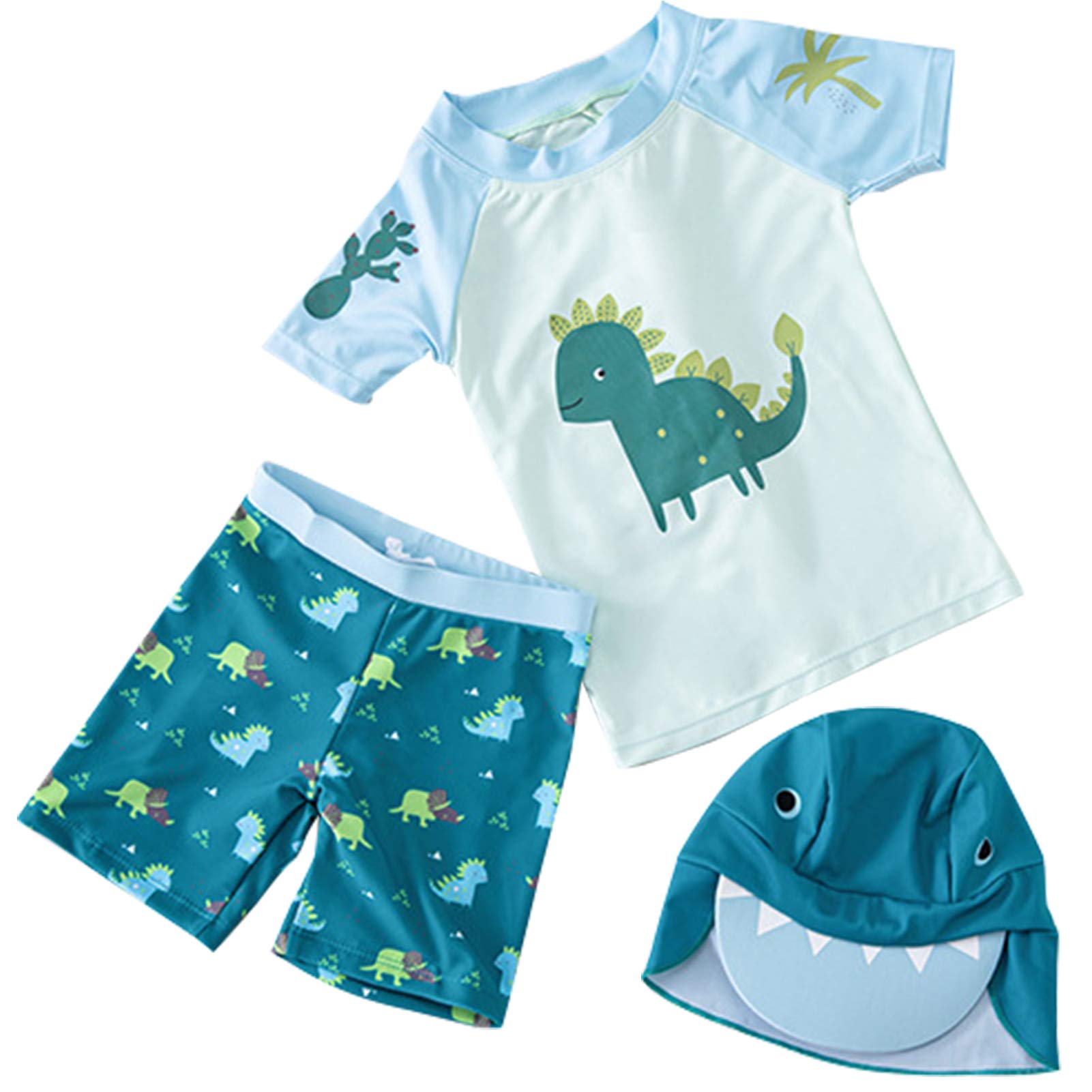 Happy Cherry Ropa de Natación de Secado Rápido con Protector Solar Niños Traje de Baño Dividido de Dragón Lindo de Dibujos Animados Bebés + Protector de Cuello y Sombrero el Sol 3-4 años
