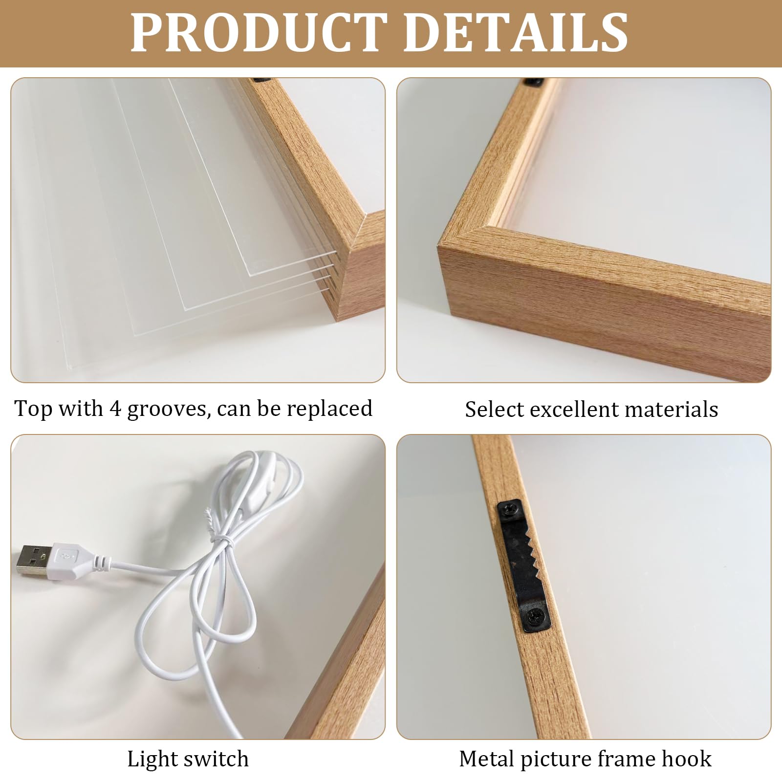 Kit Impronta Mano Famiglia con Lucietta LED, Spazio per 4 Persone, Kit Impronta Mano e Piede Bebè, Impronta Neonato, Cornice in Legno da Creare per Regalo