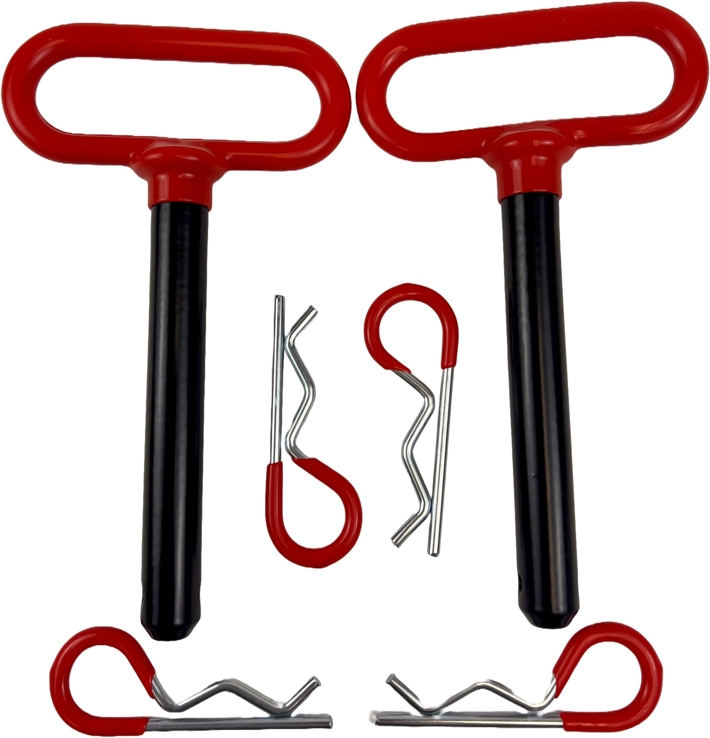 wellmax2-Pack 5/8" x 4-1/2" Steel Hitch Pin with 4pcs 3" R Clip, Clevis Pin Hitch with Rubber-Coated Handle, Red Color