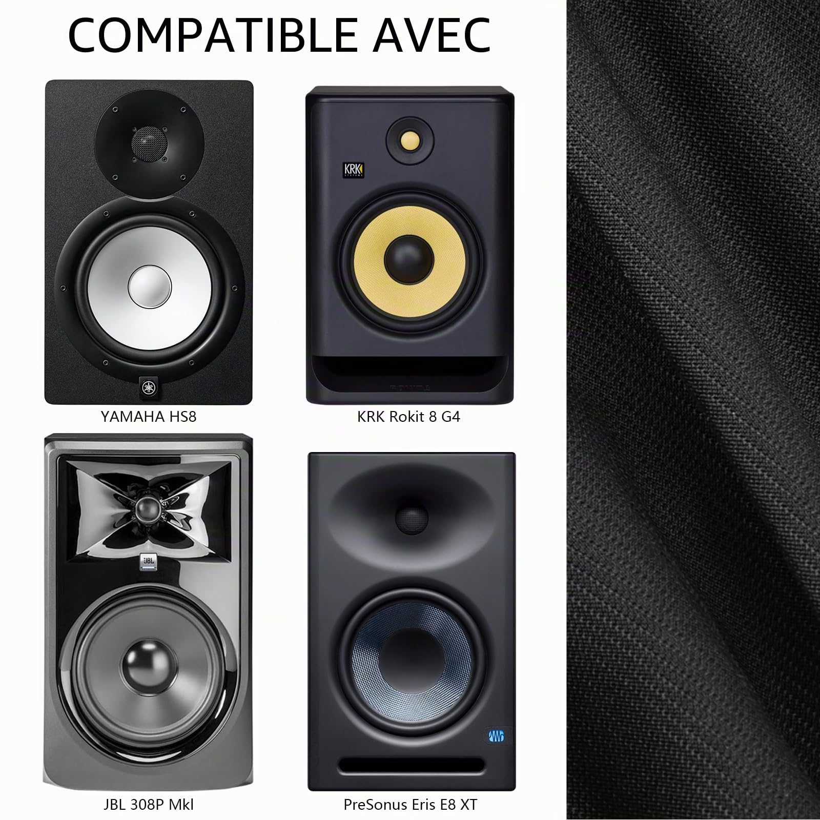 Musiin Housse anti-poussière pour moniteur de studio domestique compatible avec les enceintes amplifiées YAMAHA HS8, Adam T7V, KRK Rokit 8 G4, JBL 308P Mkll et PreSonus Eris E8 XT 8 pouces (lot de 2)