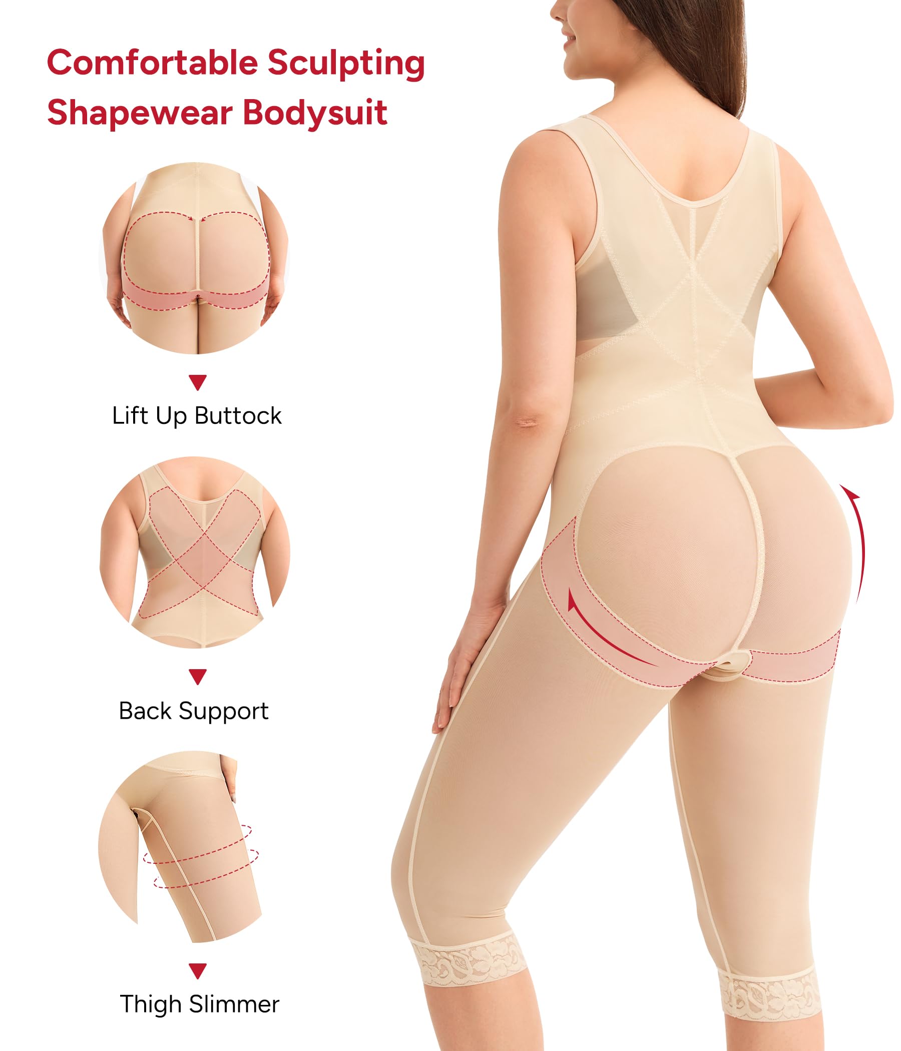 Nebility Body Gainant Femme Ventre Plat Gaine Amincissante Invisible Body Sculptant Femme Abdominoplastie Post Operatoire Combinaison Gainante Sans Couture Fajas Colombianas Shapewear