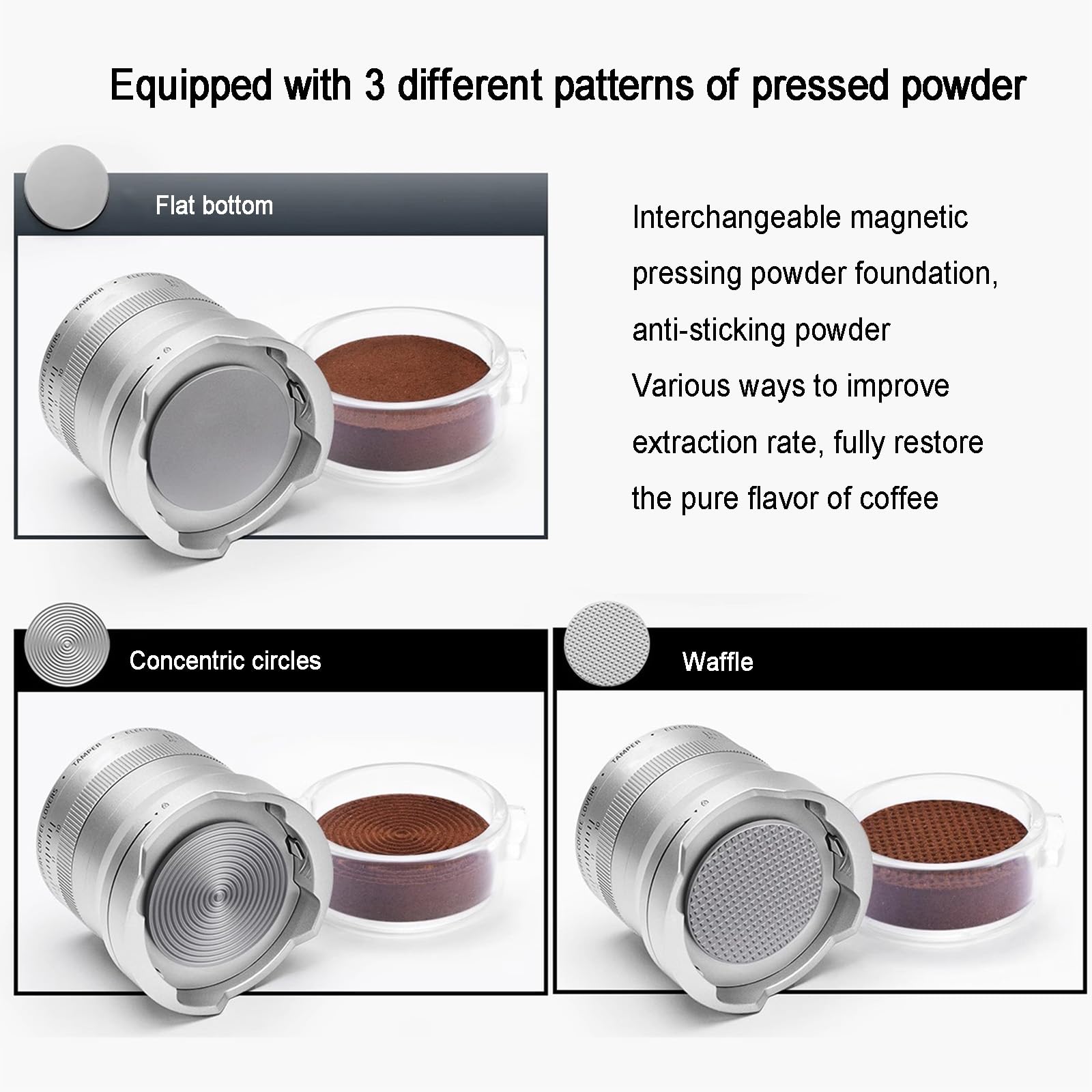 Martillo eléctrico de café en polvo, con 16 niveles de presión ajustable (10-25 kg), prensado automático, para portafiltro de 58 mm, cafeterías y hogar (plateado)