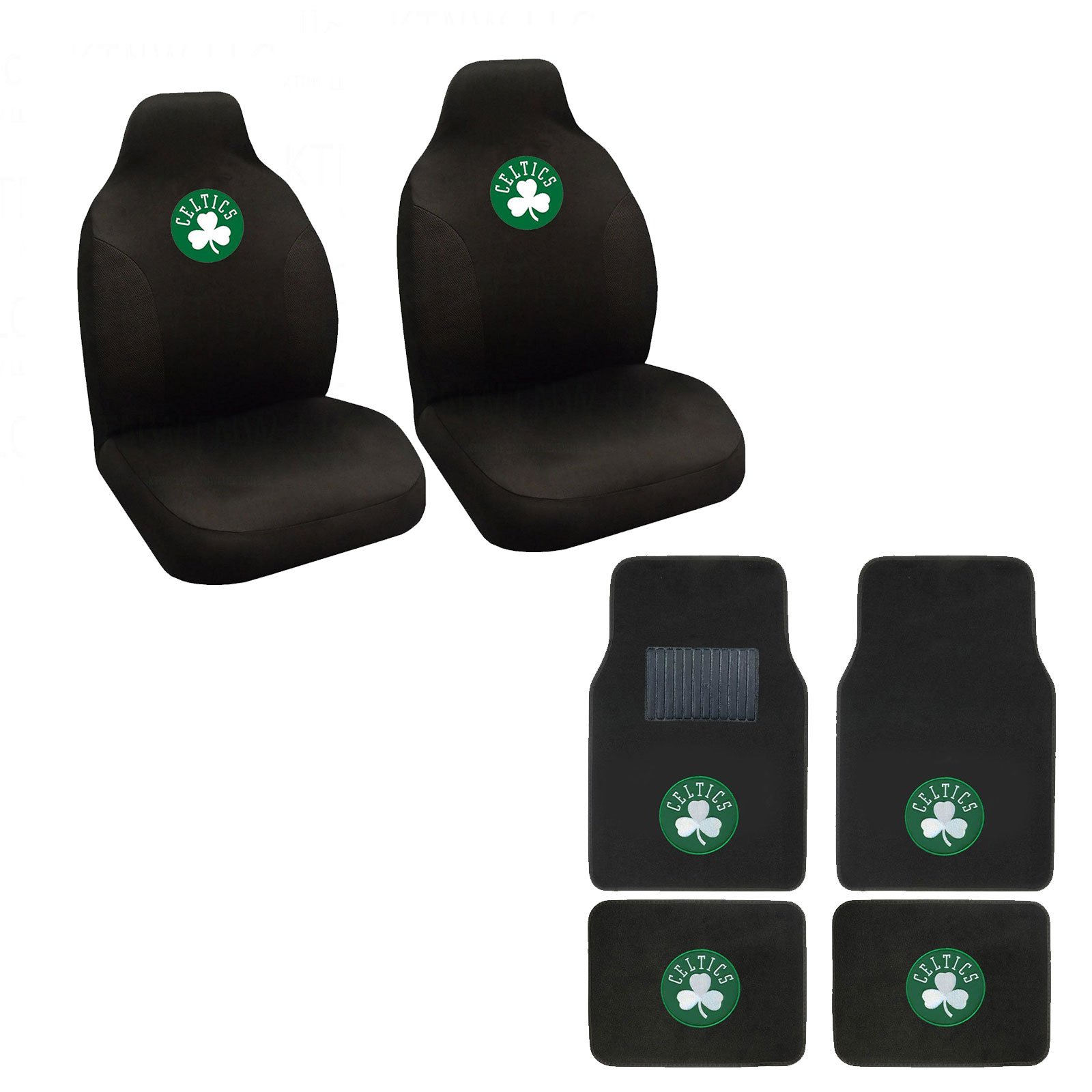 MB Wheels NBA Celtics Seat Cover and Floor Mat. Universal Fit High Back Seat Cover with Celtics Logo on Front and Rear Auto Floor Liner