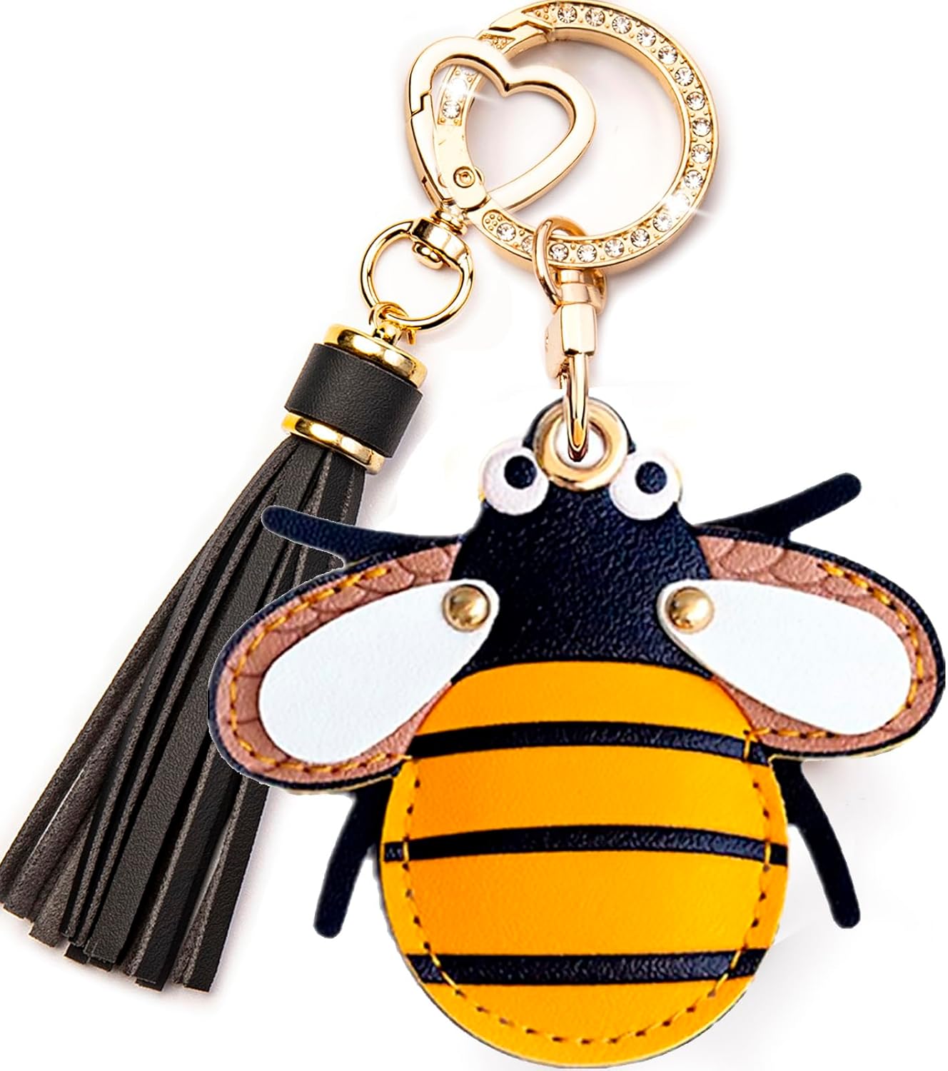 Airtag Keychain Cute Anime Leather Keychain with Bling Keychain Wristlet and Tassel Bag Charm