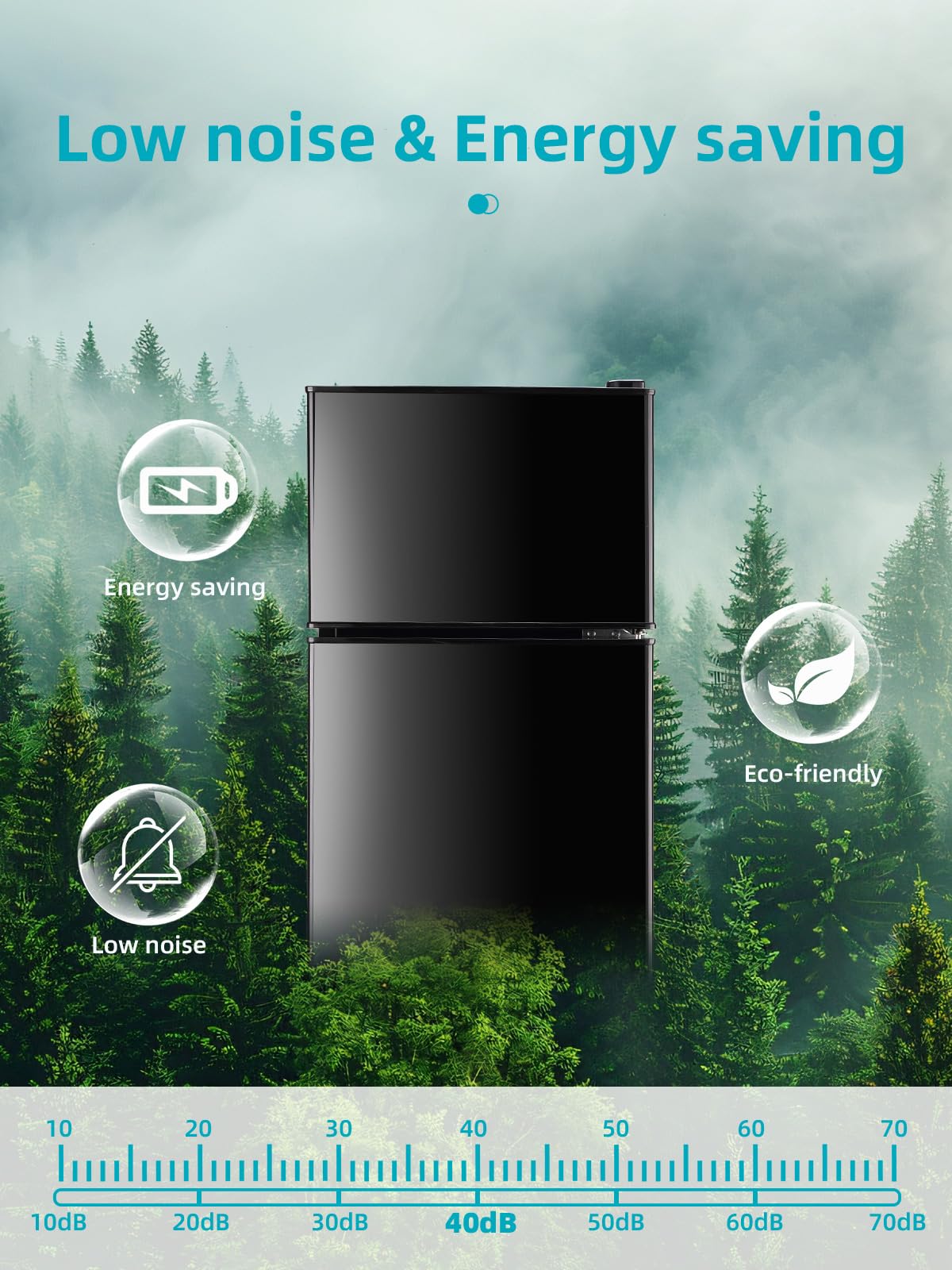 Krib Bling 3.5 Cu.Ft Refrigerator With Freezer, 2 Doors Fridge With Adjustable Thermostat Control, Refrigerator For Kitchen, Dorm, Apartment, Garage, Office, Black on Fridge.com - View 5