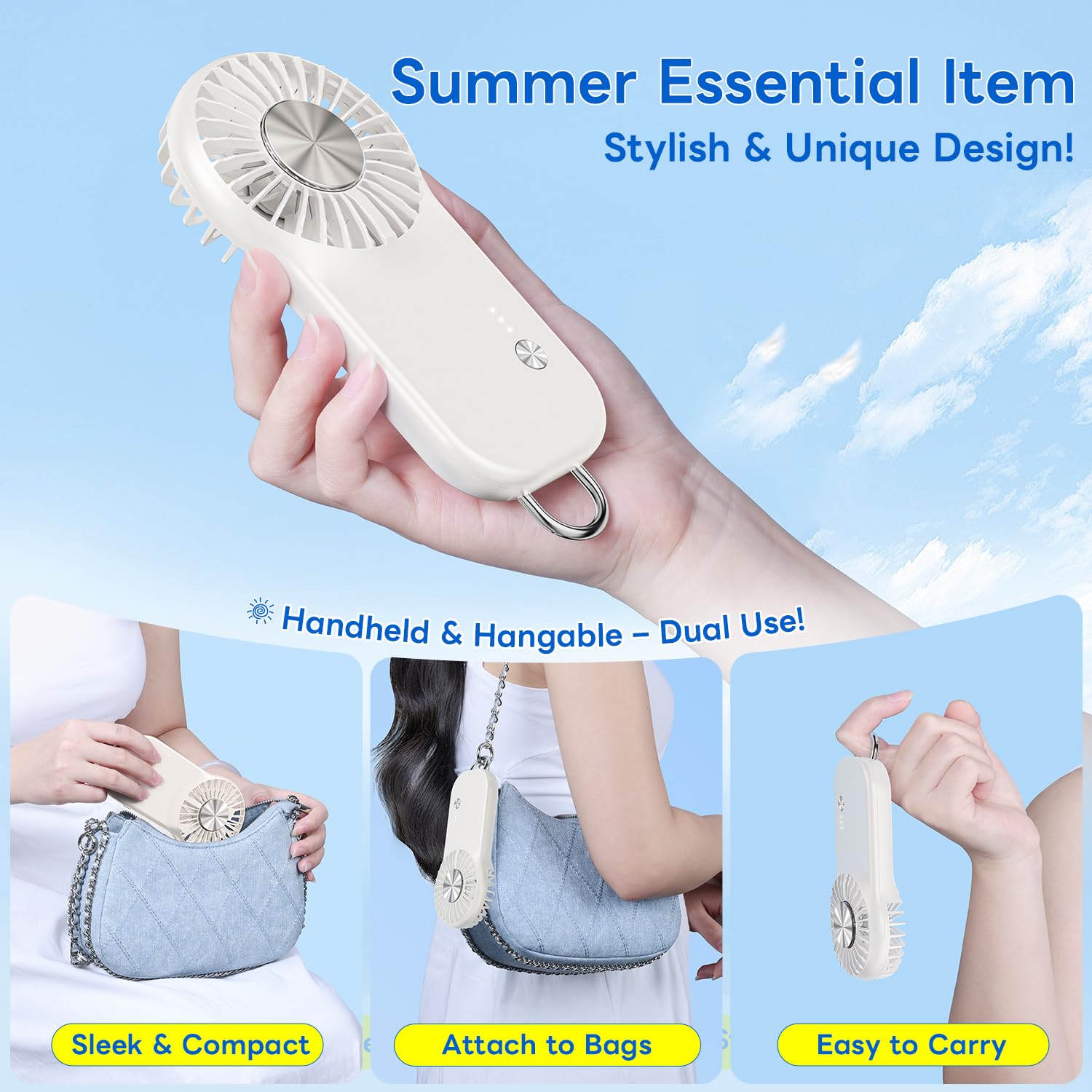 Mini ventilatore portatile con piastra di raffreddamento, piccolo e potente, design carino a 5 velocità, ventilatore portatile, leggero, ricaricabile tramite USB, per viaggi, trucco per
