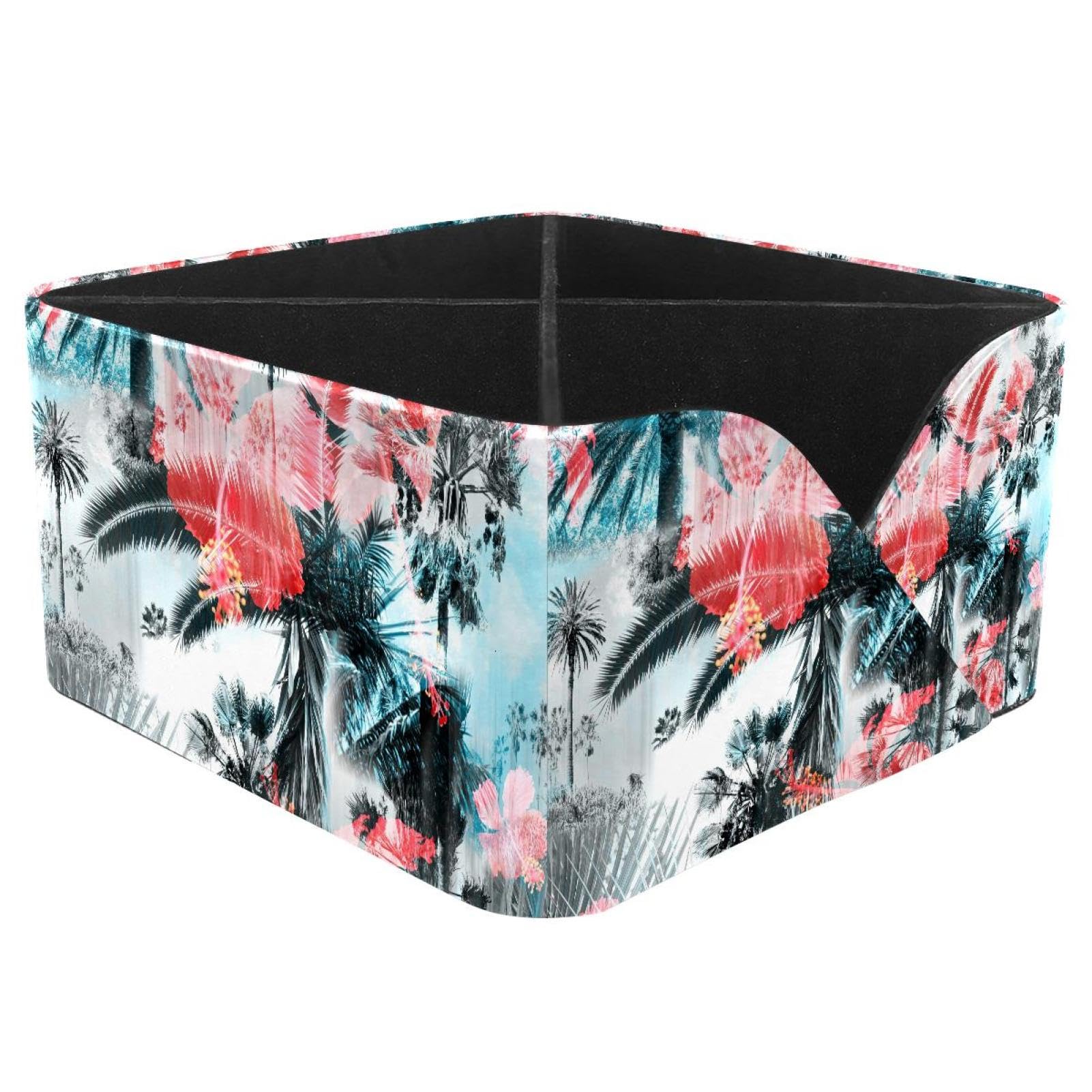 KengjuTesu Tropical Flowers Desktop Organizer Pen Holder, Rectangular Pencil Cup for Office, Study and Makeup Stations