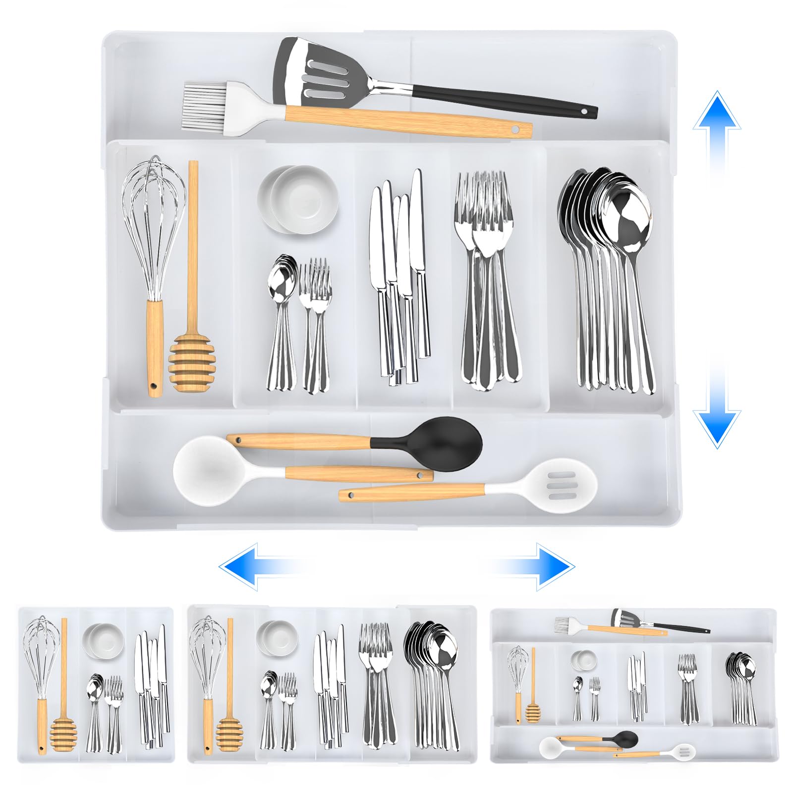 Silverware Drawer Organizer,Expandable Utensil Tray for Kitchen,Adjustable Flatware and Cutlery Holder,Kitchen Drawer Organizer Utensil Organizer,Cutlery Tray Drawer Dividers for Spoons Forks Knives
