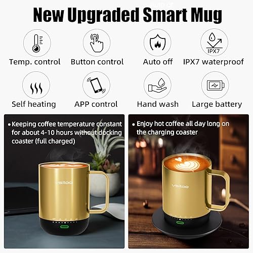 Miniatura 6 de VSITOO S3PRO - Taza de café térmica con control de temperatura, 14 onzas, taza de viaje inteligente con calentador de café controlado manual y por