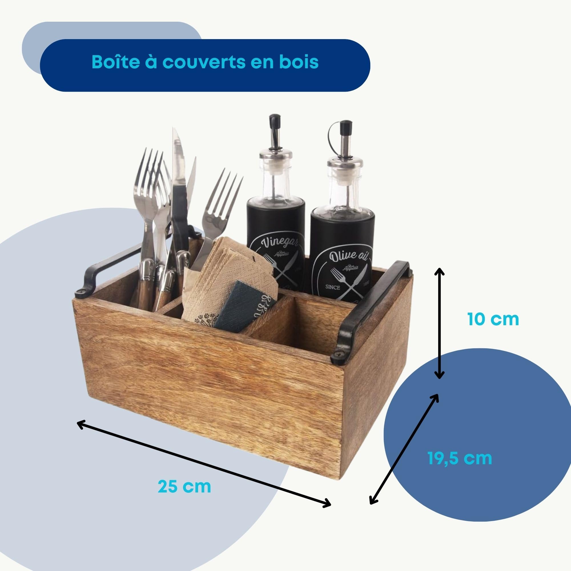 orion group Wooden Cutlery Basket | Cutlery Tray with 4 Compartments for Cutlery, Sauces, Napkins and Spices