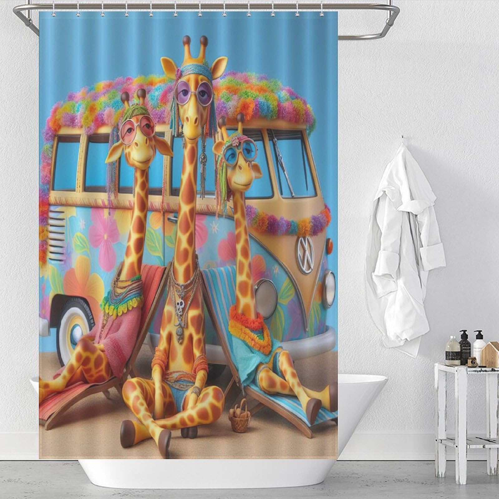 Rideau de douche girafe imperméable pour éviter les éclaboussures sur le sol