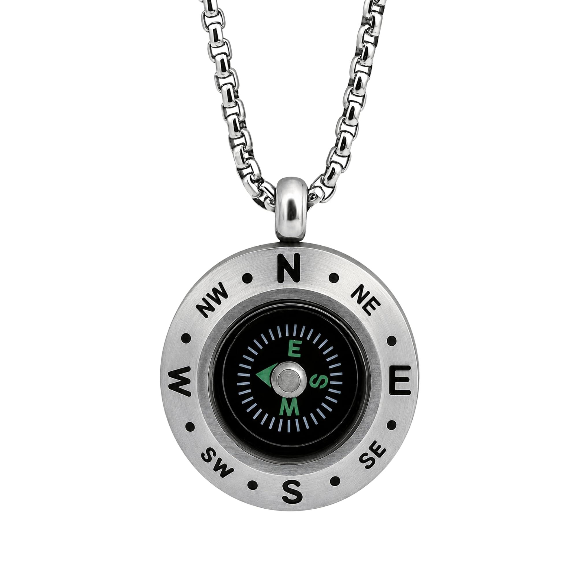 Collana Uomo con Bussola Marina Nera in Acciaio Inox – Gioiello Nautico Elegante, Regalo per Amanti del Mare e della Navigazione
