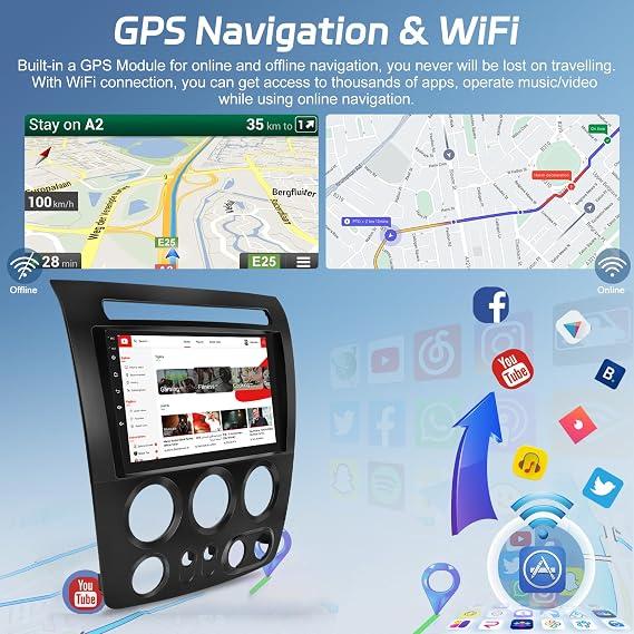 NHOPEEW [2+64G] Android Car Radio for Hummer H3 2005-2010 - 9 Inch Touchscreen Car Stereo with Wireless Carplay and Android Auto/DSP/WiFi/GPS Navigation/SWC/Bluetooth + AHD Backup Camera
