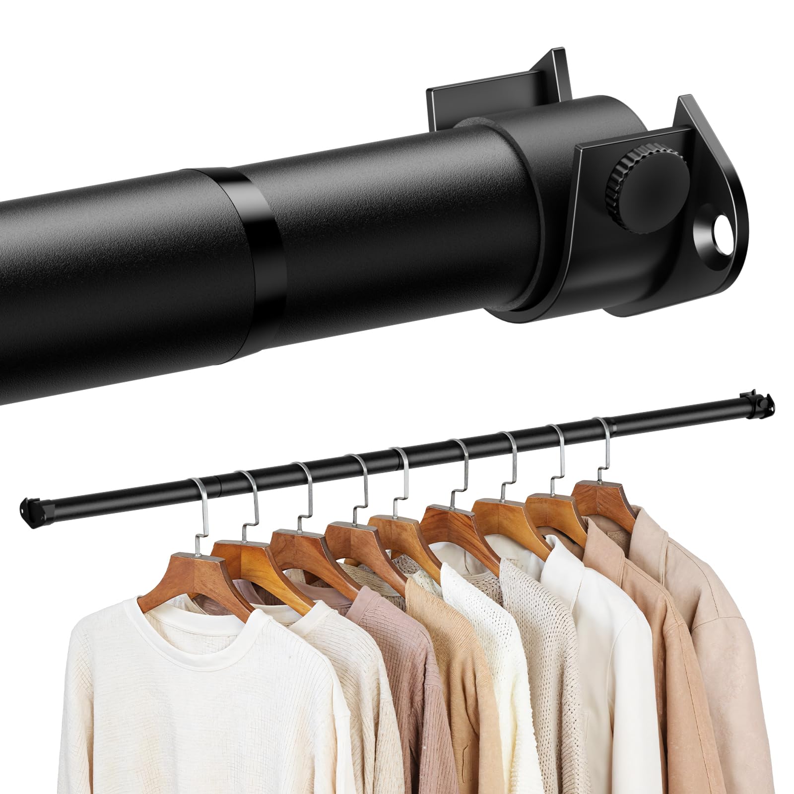 Closet Rods for Hanging Clothes, 16-52 Inches 1.3 Inch Diameter，Black
