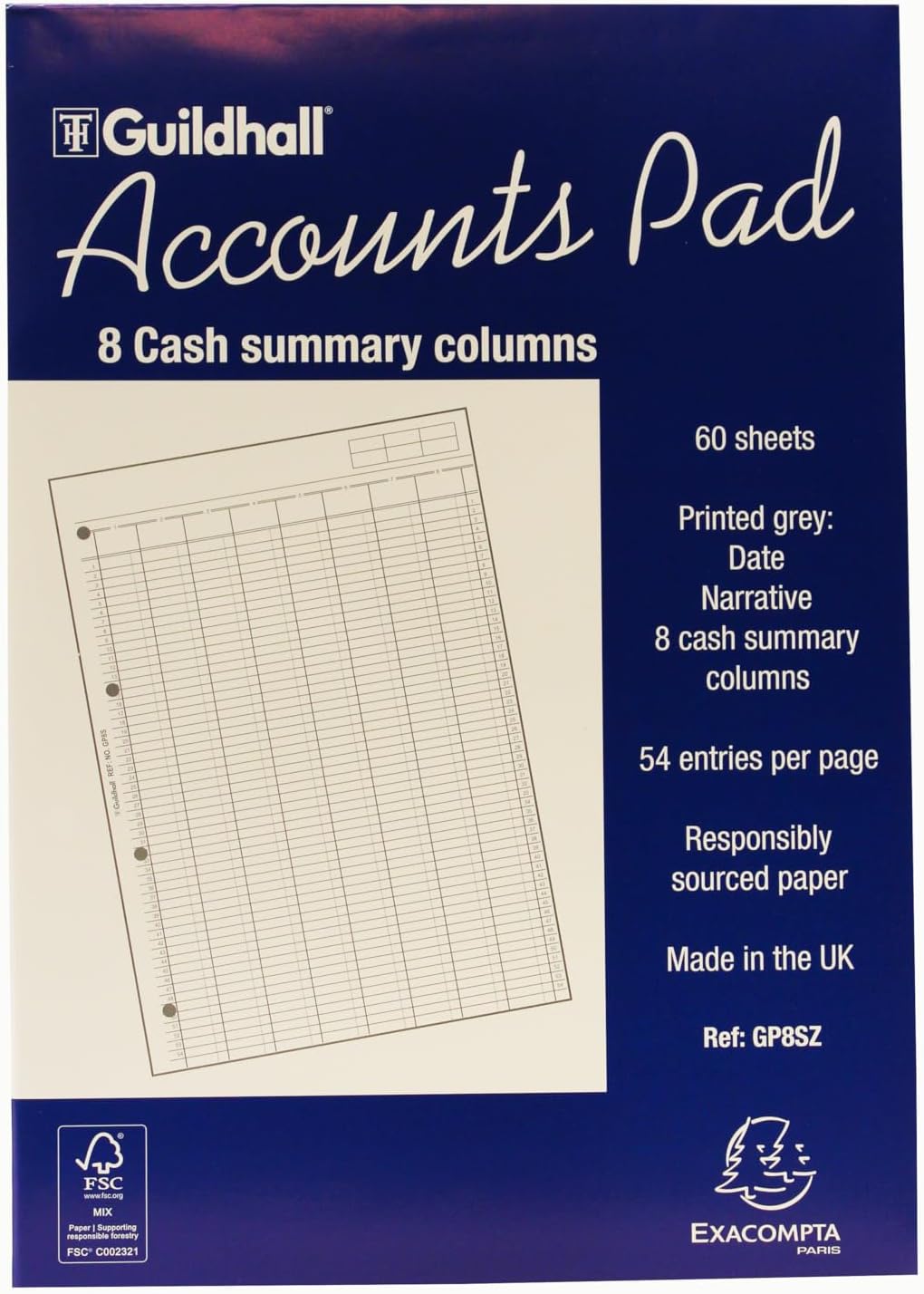 Exacompta - Ref GP16SZ - Guildhall - Accounts Pad, A3 298 X 406mm 60 Sheets 70gsm 16 Cash Columns 54 Feint Lines 4 Ap B000nm07i0