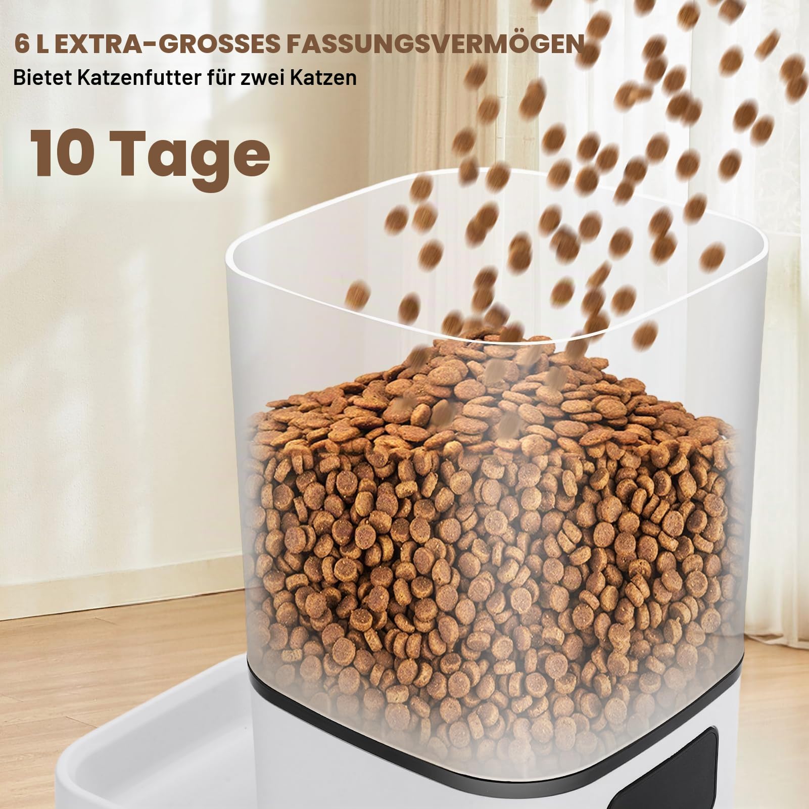 Gugxiom 6L Futterautomat Katze, WiFi Intelligenter Automat Futterspender für 2 Katzen, APP-Steuerung, Doppelnetzteil, Futterspender für 2 Katzen, Hunde
