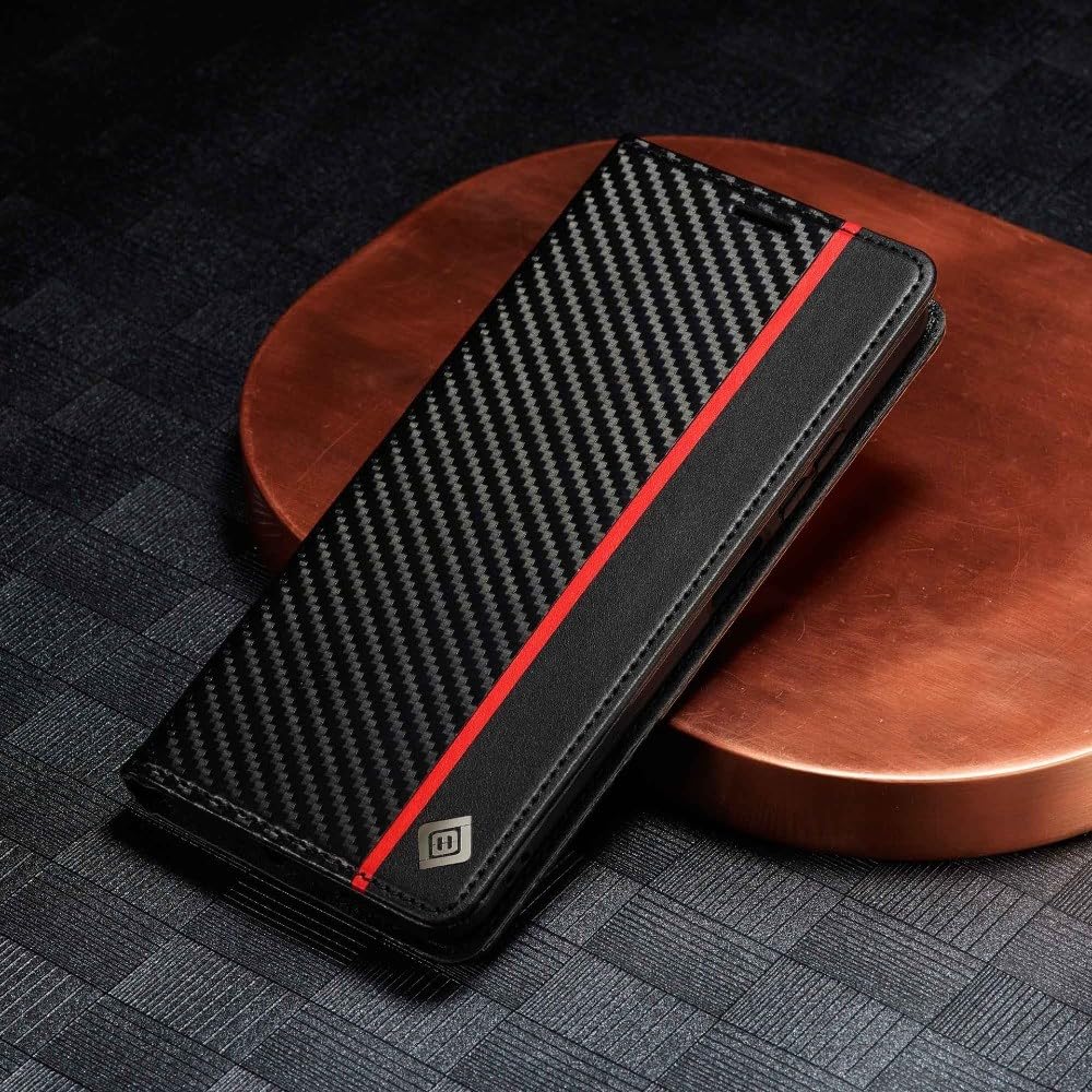 Generic Étui compatible avec Redmi 14C / 14R / Poco C75 (couleur : vertical - noir) en cuir fibre de carbone portefeuille à rabat magnétique
