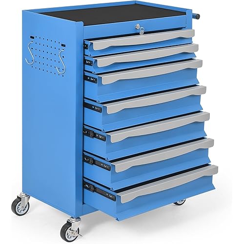 7-Drawer Tool Chest, Rolling Tool Cart, Large Capacity Tool Storage Cabinet with Keyed Locking and Drawer Liners, Link Buckle, and Can Be Combined to Large Cabinet Set, for Garage, Workshop, Warehouse