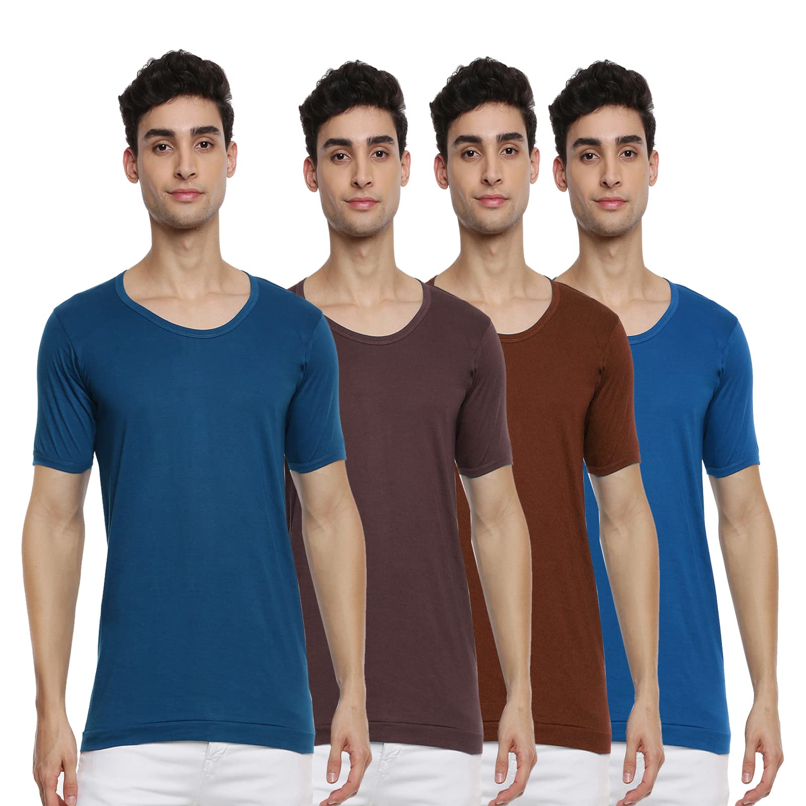 ramraj cotton Ramraj Men's Cotton Pack of 4 Solid Sleeve Round Neck with Extended Length for Easy Tuck-picture-23