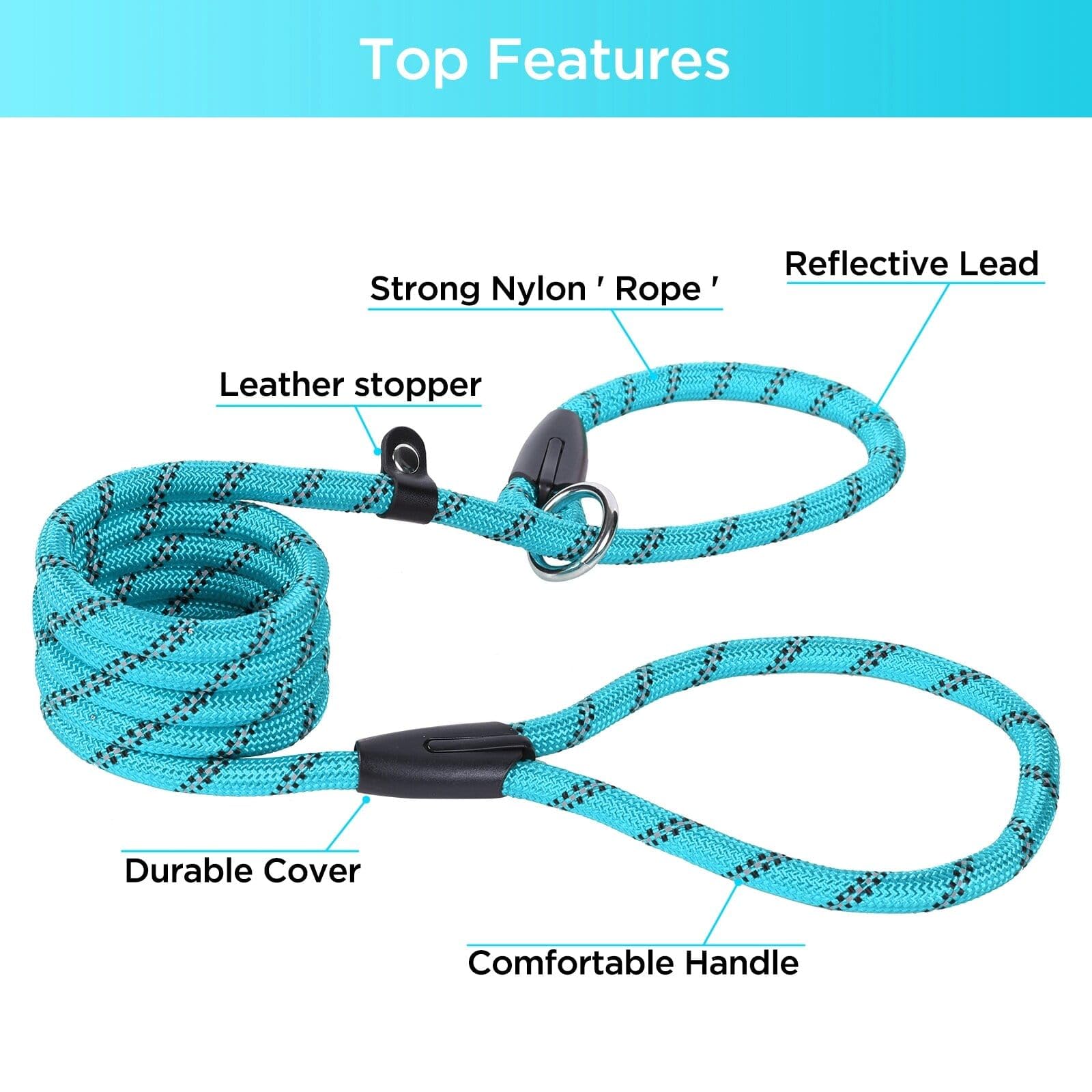 Loutep Slip Lead For Dogs-1.8m Long Rope Dog Leash With Reflective Stitching Slip On Easily With No Collar Or Harness Needed Anti-Choke Dog Slip Lead Ideal For Small Puppy Large & Medium Dogs Training - Image 3