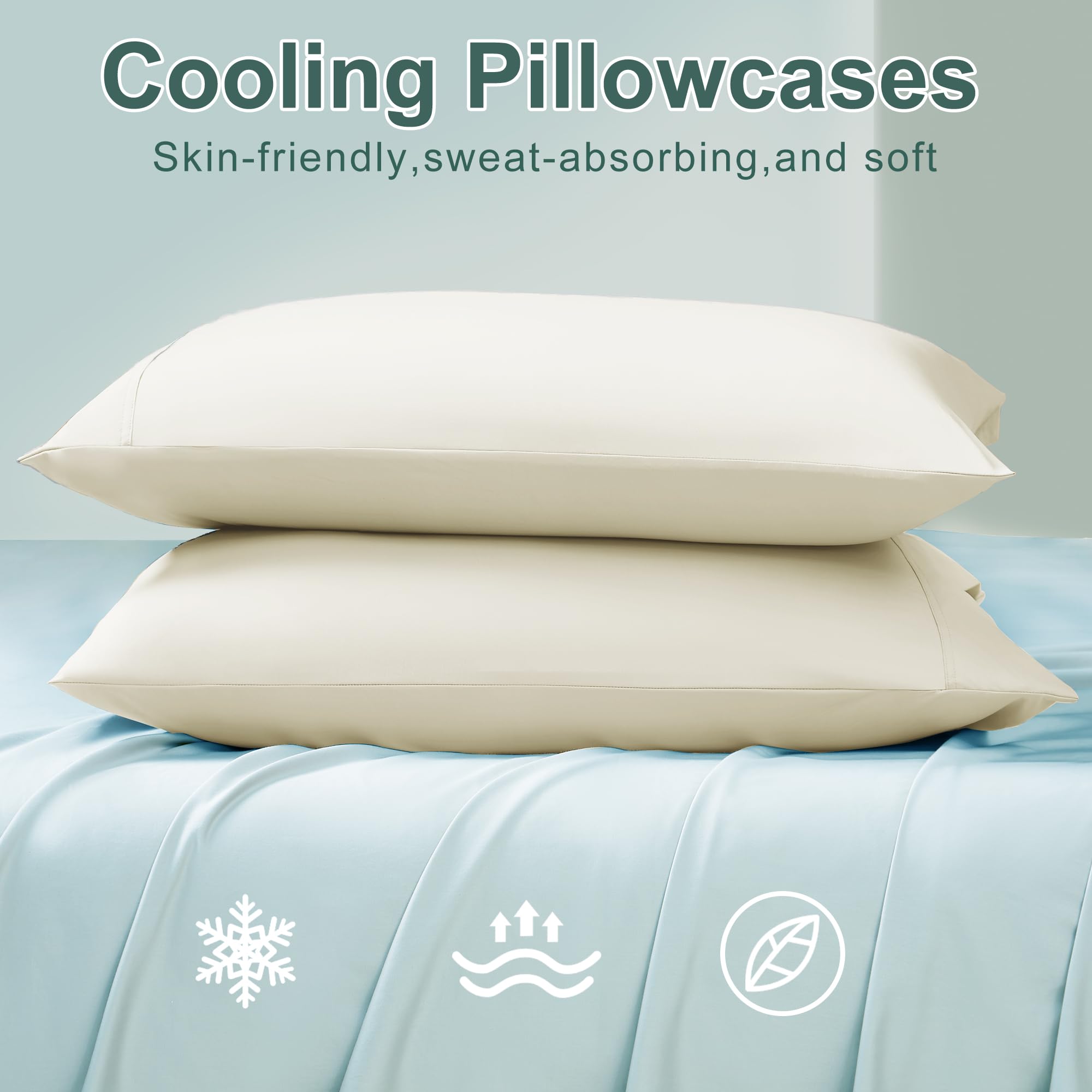 Accuratex Cooling Pillow Cases Standard Size Set of 2,Envelope Soft Breathable Cooling Pillowcase for Hot Sleepers,Ivory Ultra Slip Pillow Covers for Hair and Skin,Gifts,20×26inches