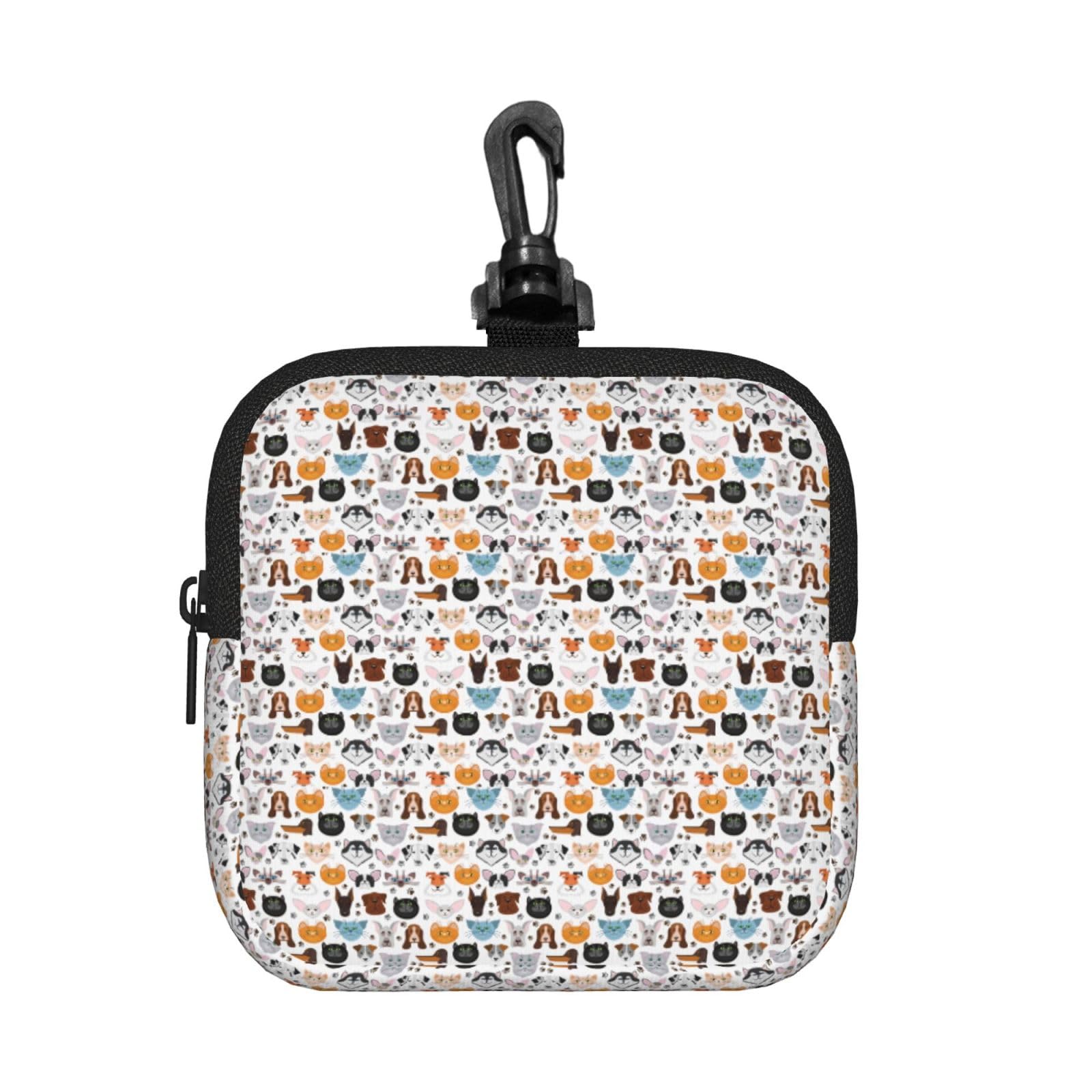 Cartoon Cat And Dog Print Square Storage Bag Travel Toiletry Cosmetic Organizer Pouch Lightweight Reusable