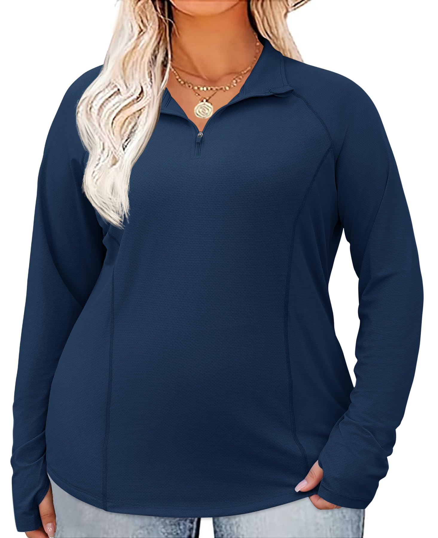 LOMON Womens Plus Size Workout Tops Long Sleeve 1/4 Zip UV Sun Protection Quick Dry Hiking Athletic Shirts Rash Guard UPF 50+