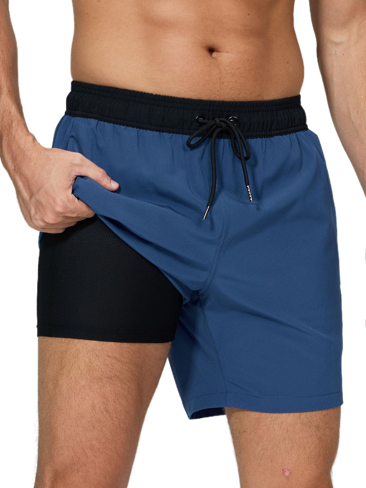 Arcweg Mens Swim Trunks with Compression Liner 2 in 1 Beach Swimming Trunks Quick Dry Swim Shorts with Zipper Pockets