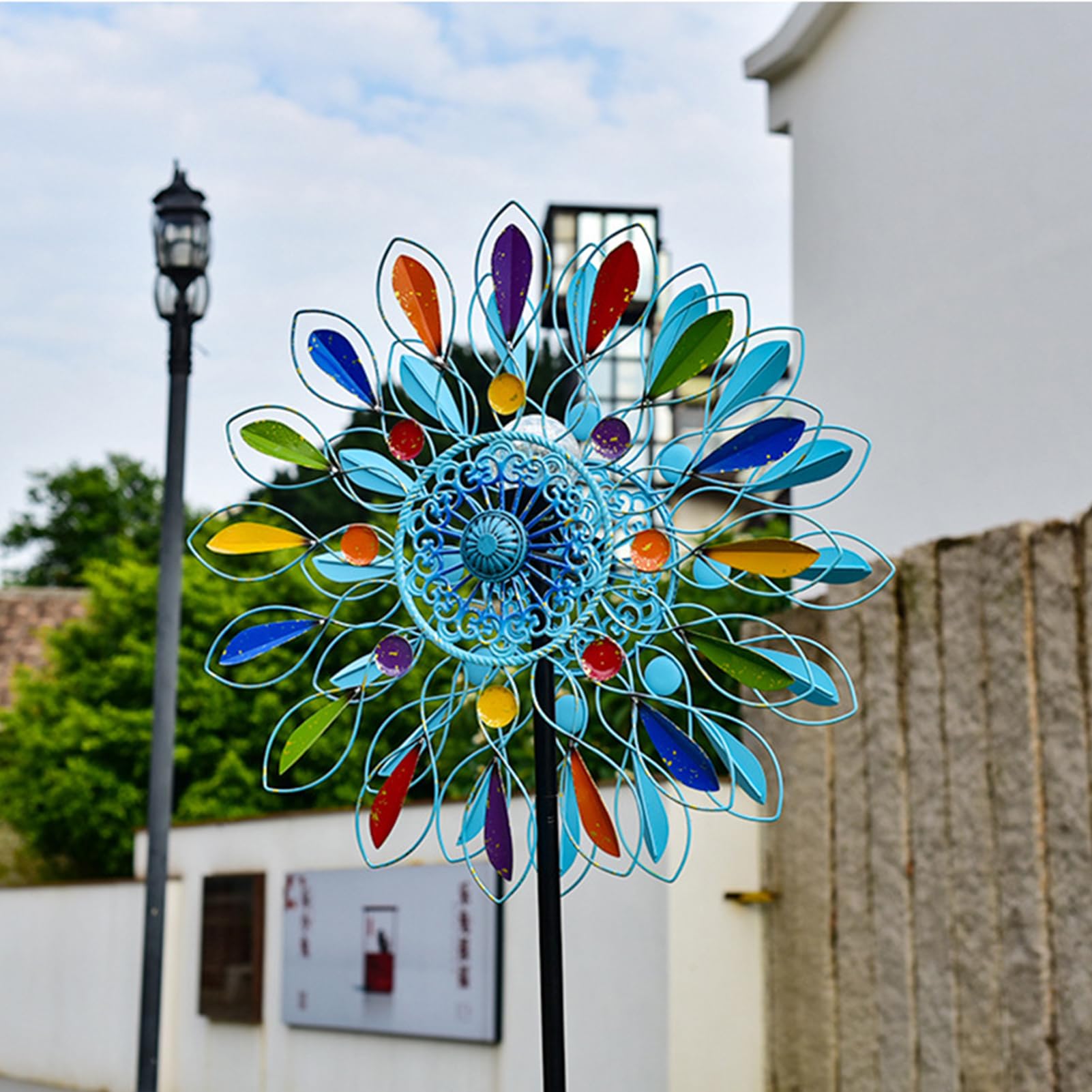 200cm Mulino a Vento da Giardino,Girandola a Vento in Metallo,Girevole a 360 Gradi Girandole da Giardino,Decorazioni da Giardino,Decorazione per terrazze Esterne